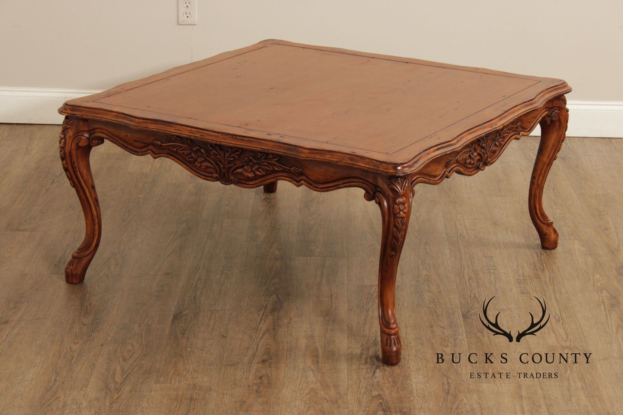 French Country Style  Square Carved Coffee Table