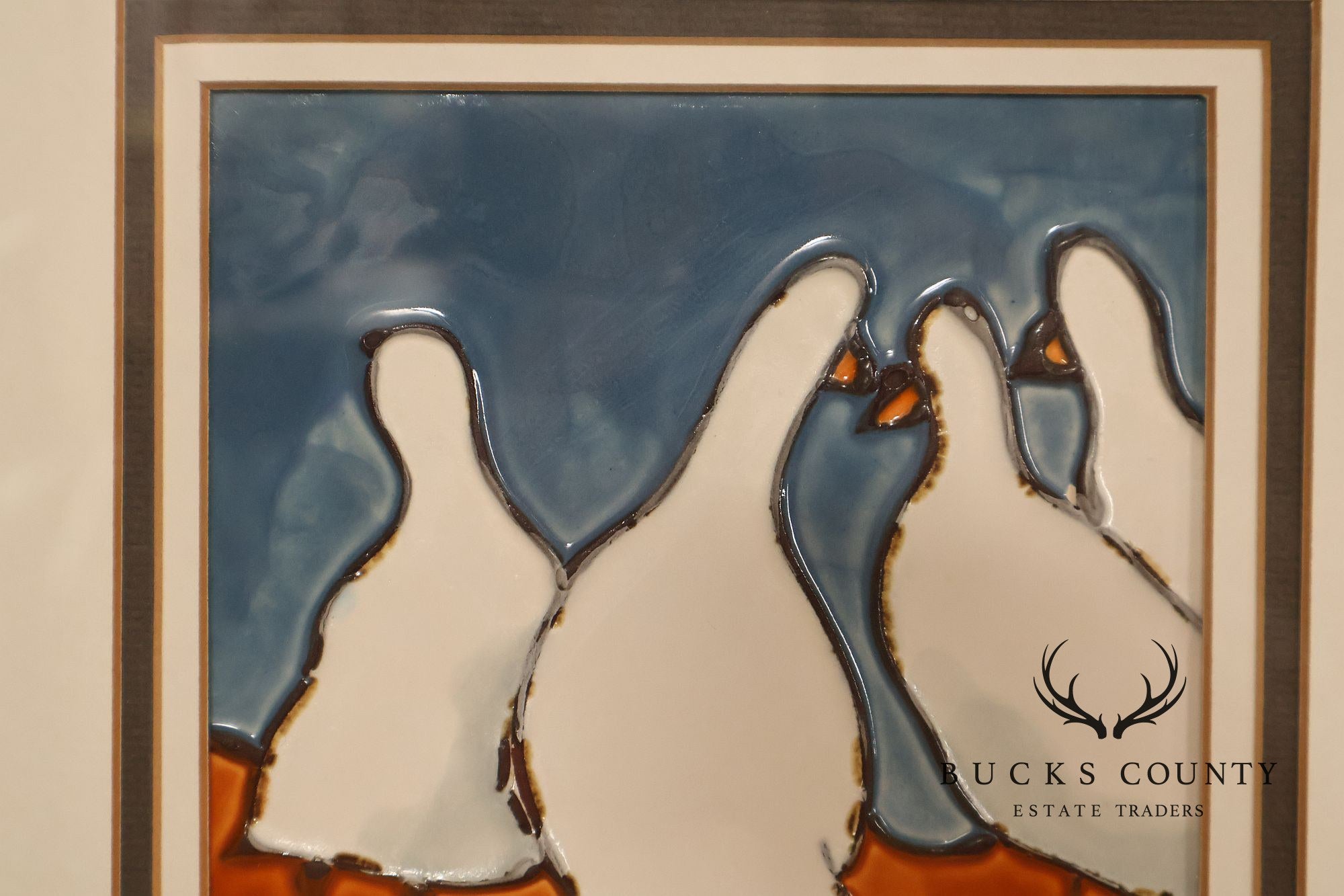 Pair of Harris G. Strong Framed Duck Ceramic Tile Matted Art