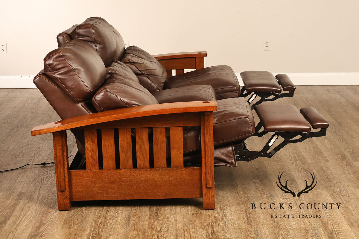 Stickley Orchard Street Mission Oak Leather Power Motion Sofa