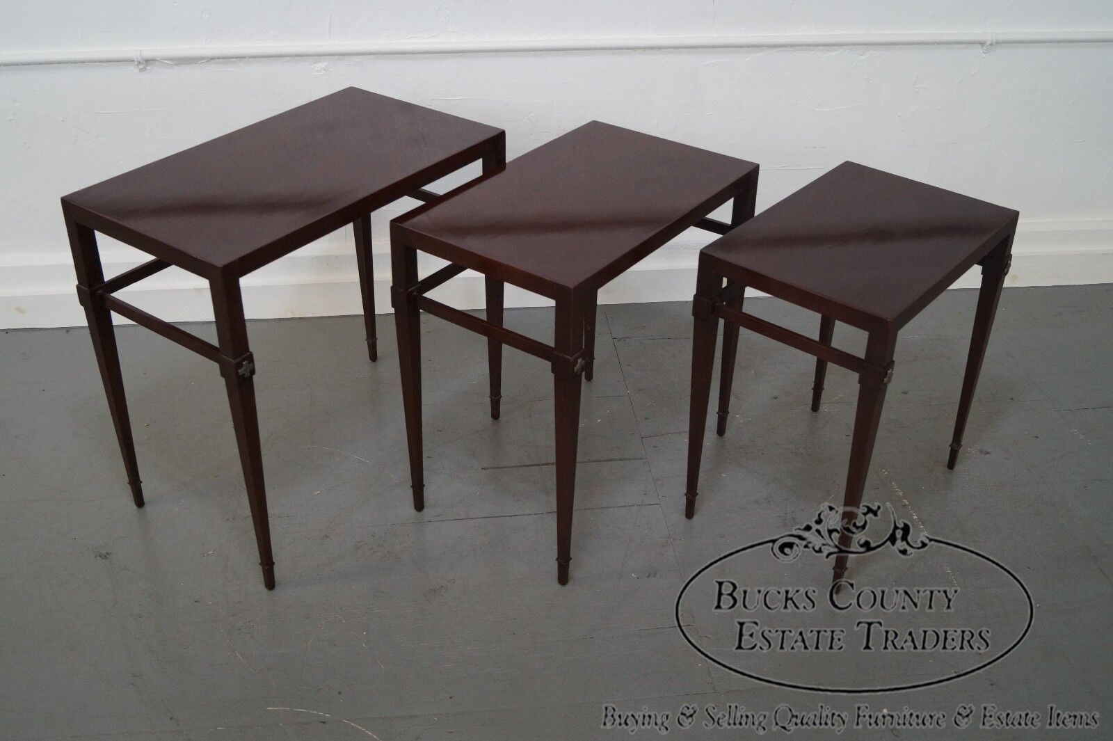 Tommi Parzinger 3 Nesting Mahogany Tables signed Charak Modern