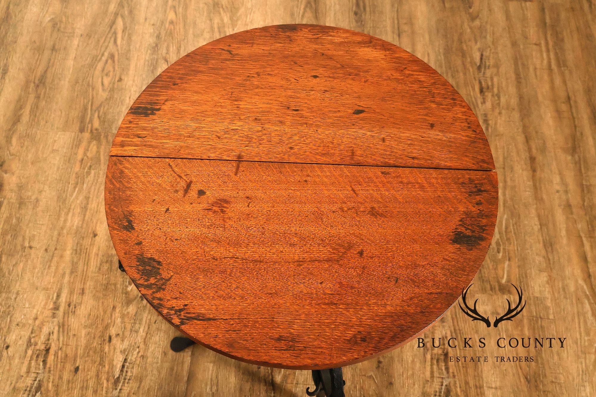 Spanish Revival Style Oak and Wrought Iron Accent Table