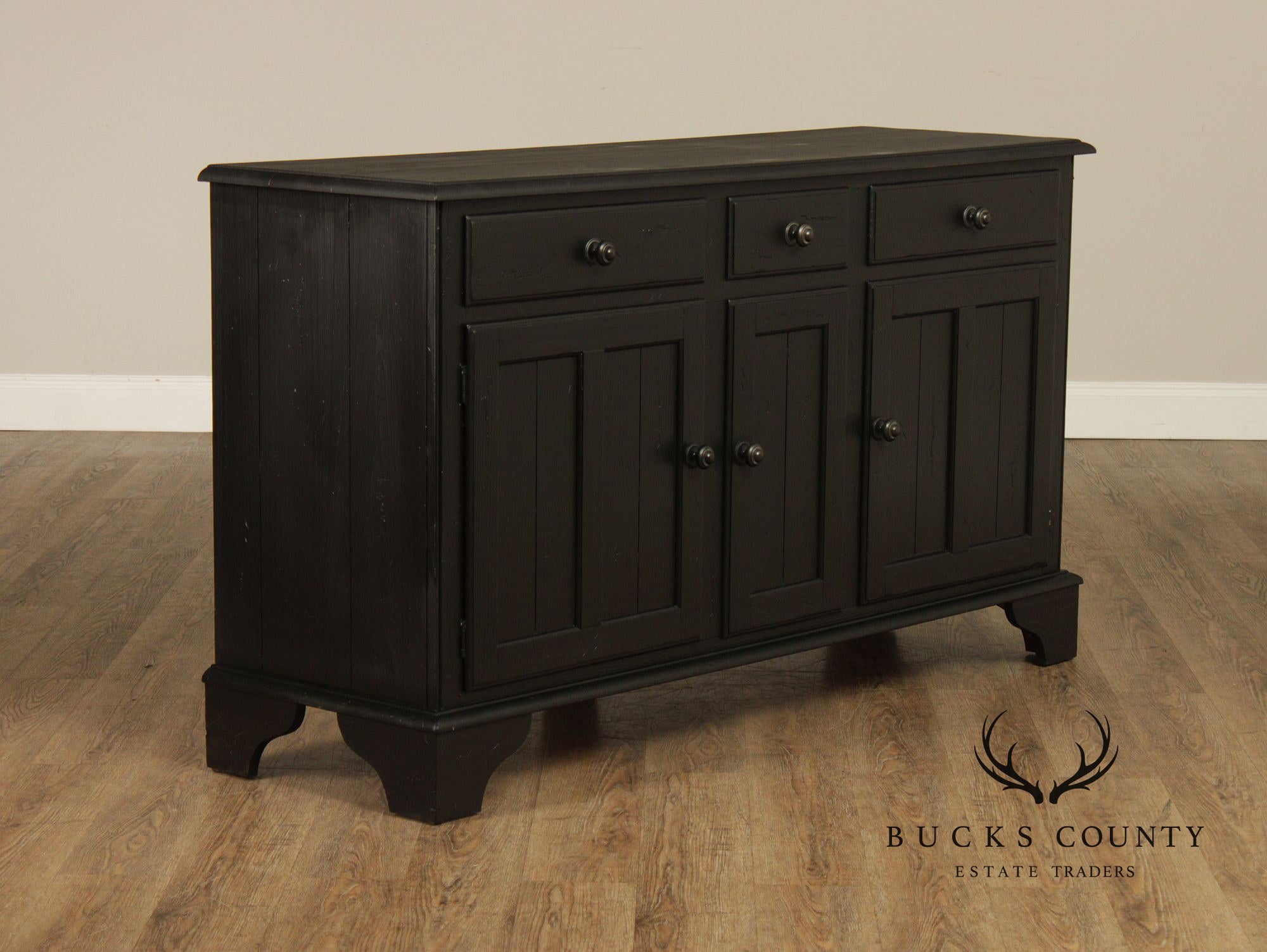 Ethan Allen Made In America Black Painted Three Drawer Buffet