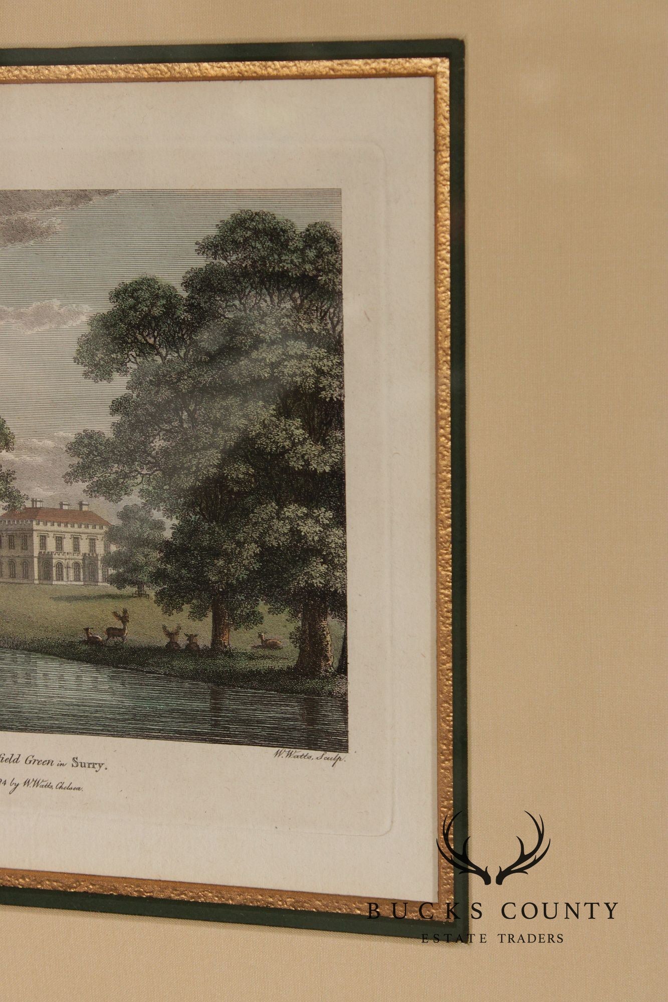 W. Angus Framed Colored Print of English Estate