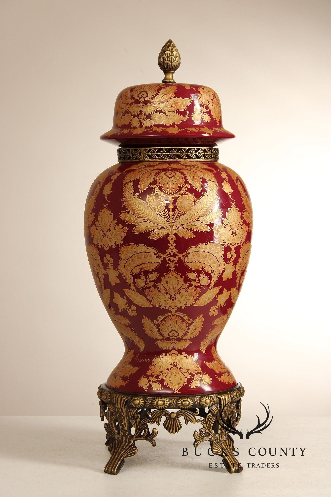 Red Versaille Porcelain And Bronze Temple Jar Vase