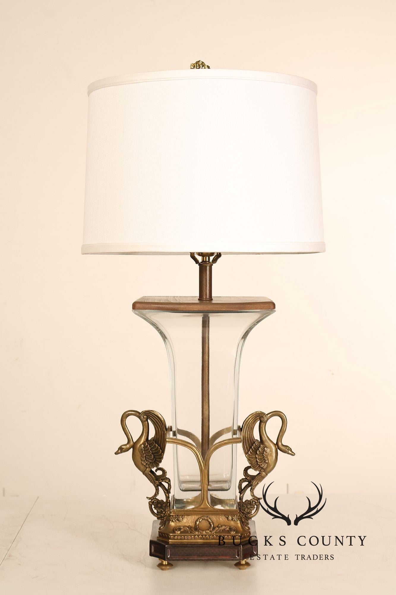 Castilian Brass Swan Motif Table Lamp with Glass Body