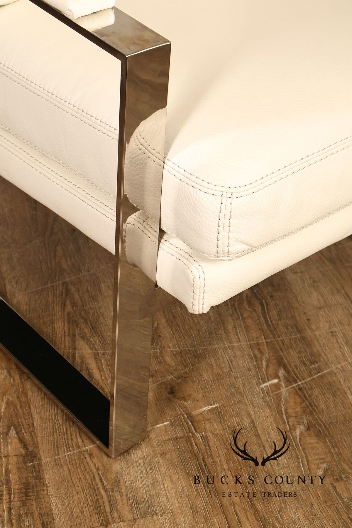 Modern Style Chrome and Leather Lounge Chair