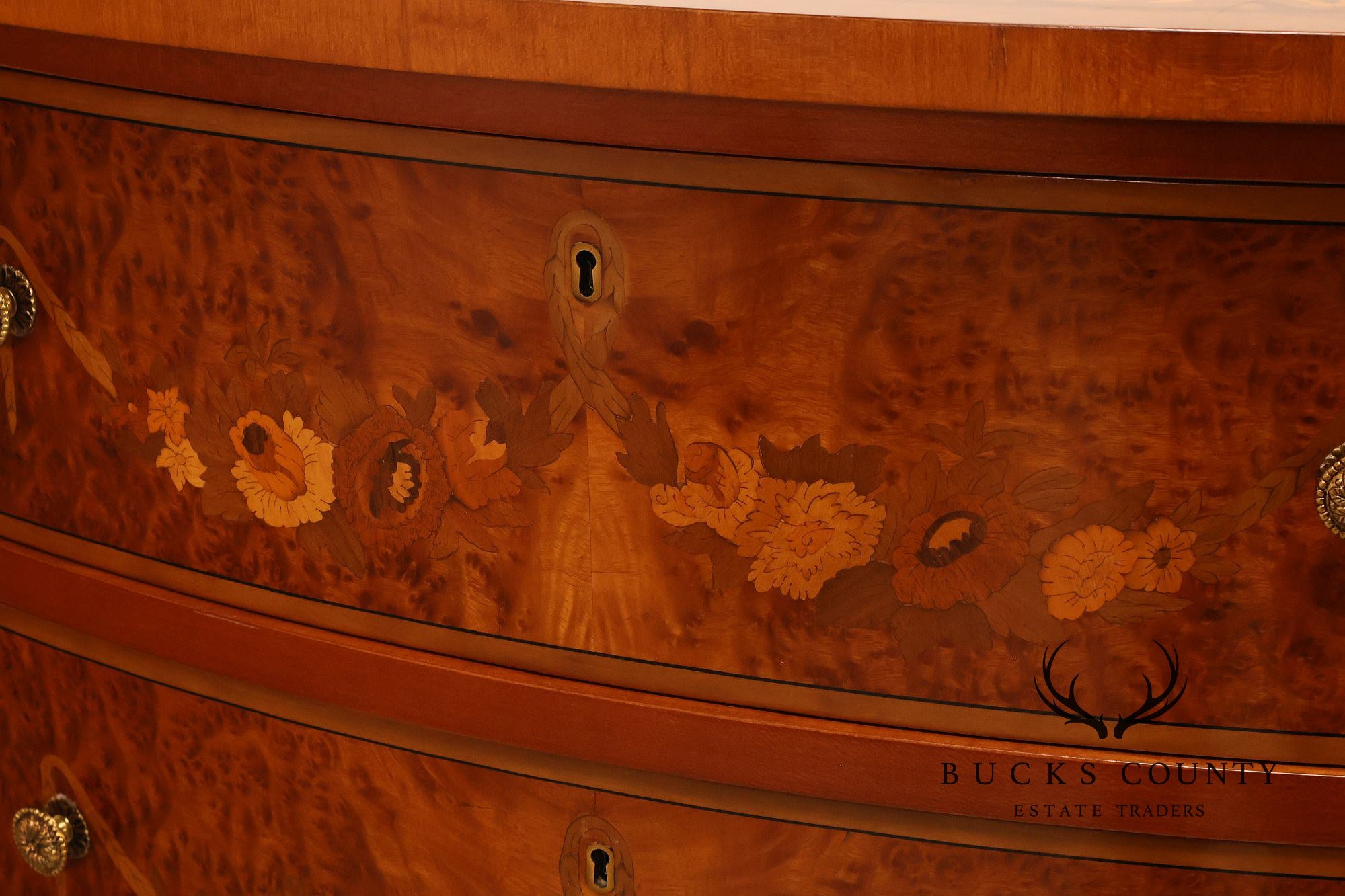 Italian Marquetry Inlaid Burl Wood Credenza Sideboard Server