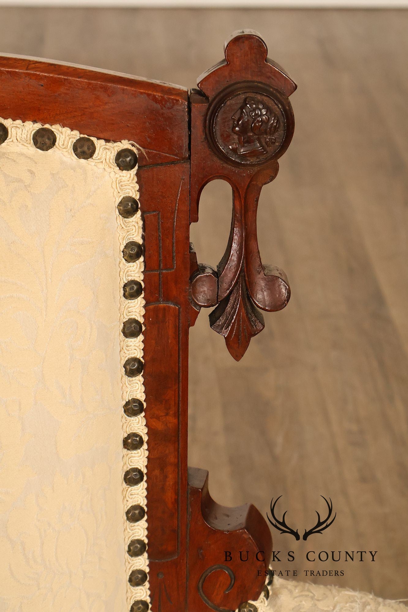Antique Victorian Carved Walnut Parlor Armchair