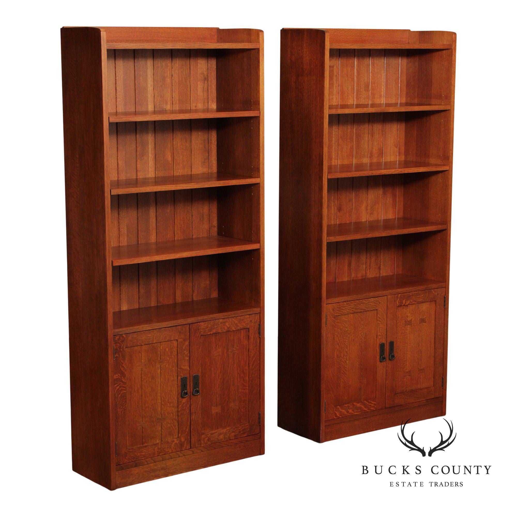 Stickley Mission Collection Pair of Tall Oak Bookcases