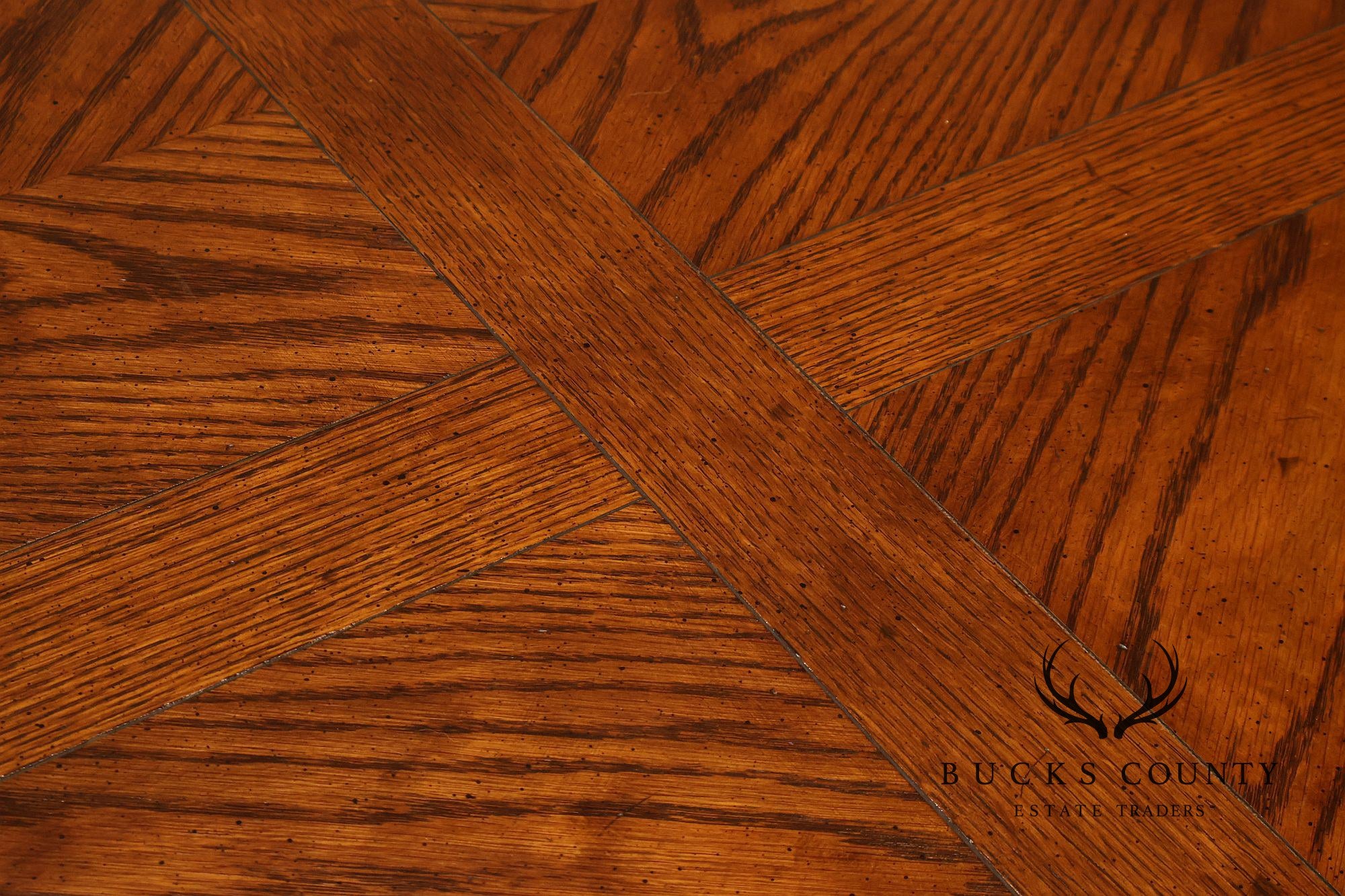 Century French Country Oak Parquet Top Expandable Dining Table With 2 Leaves