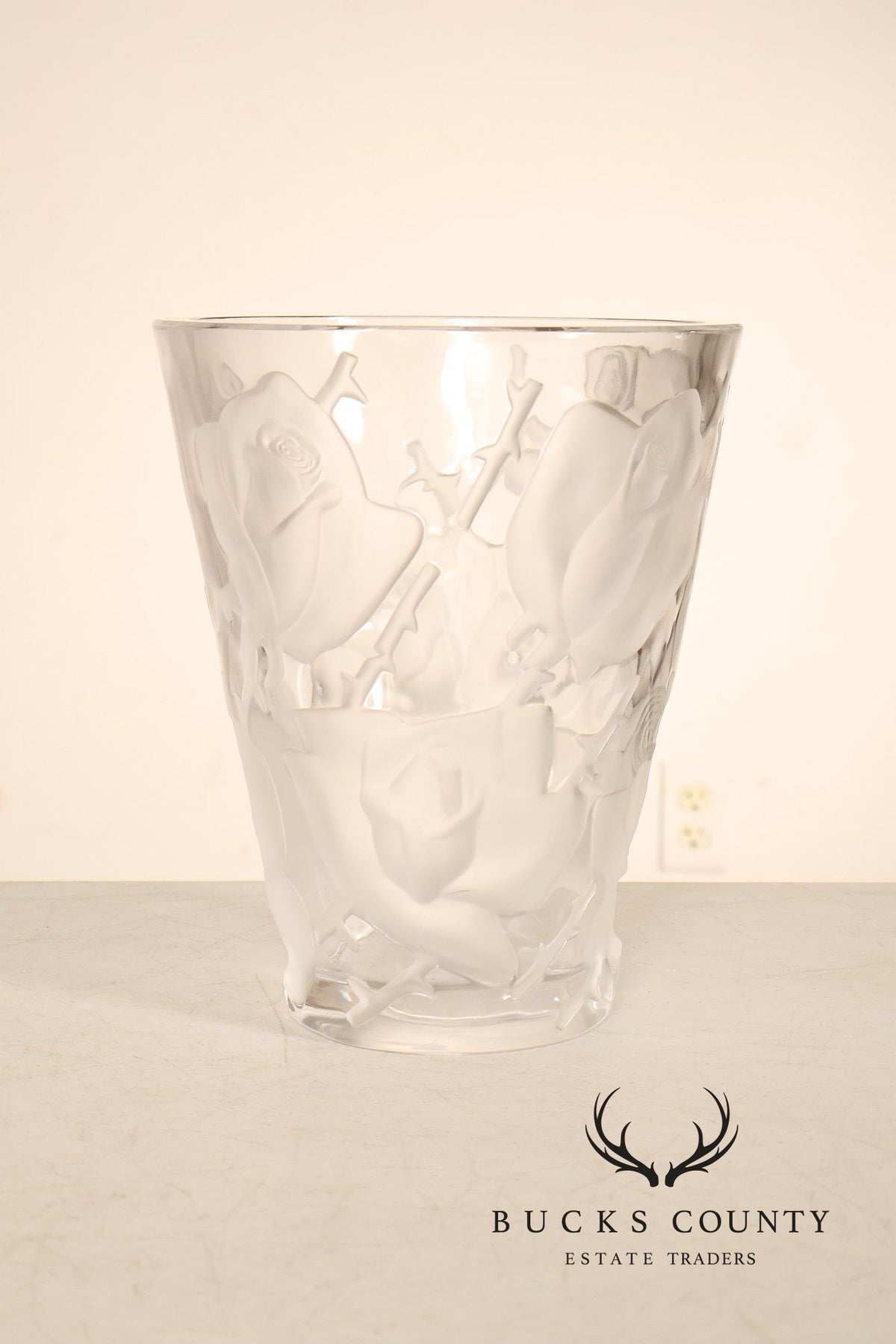 Lalique 'Ispahan' Rose Pattern Glass Vase