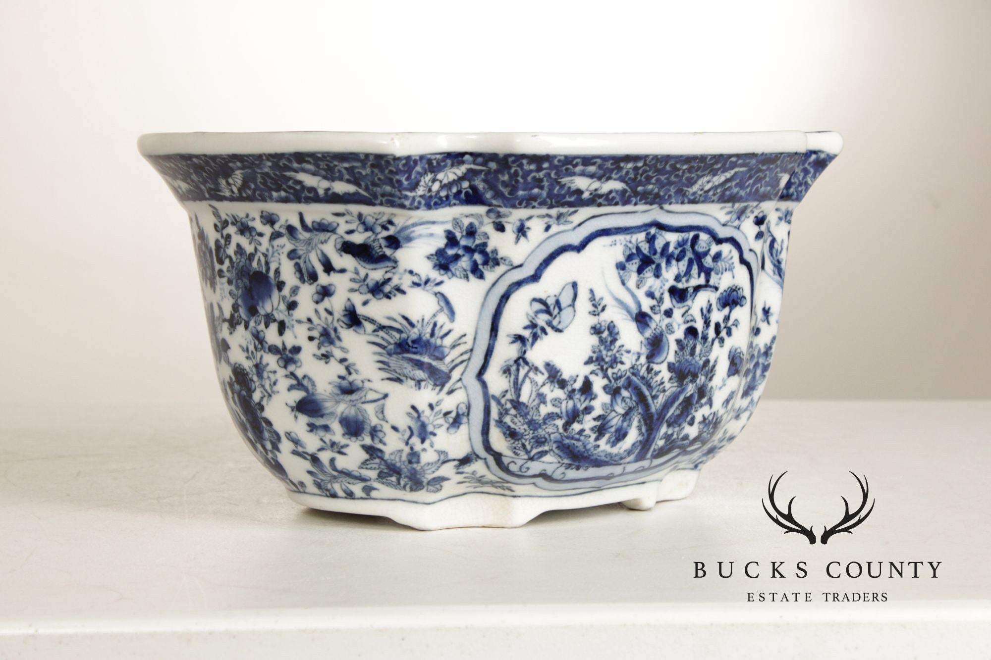 Asian Style Blue and White Porcelain Planter