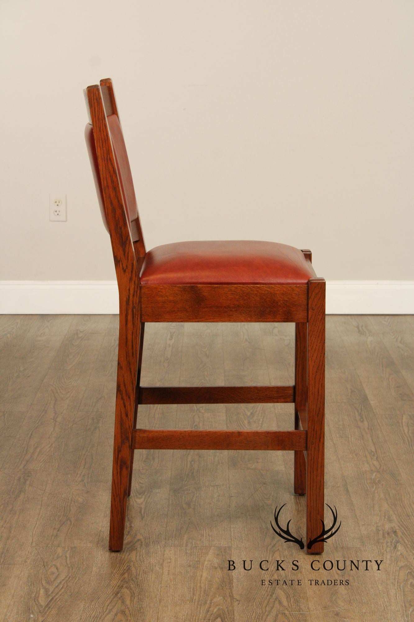 Stickley Mission Collection Pair of Oak And Leather Counter Stools