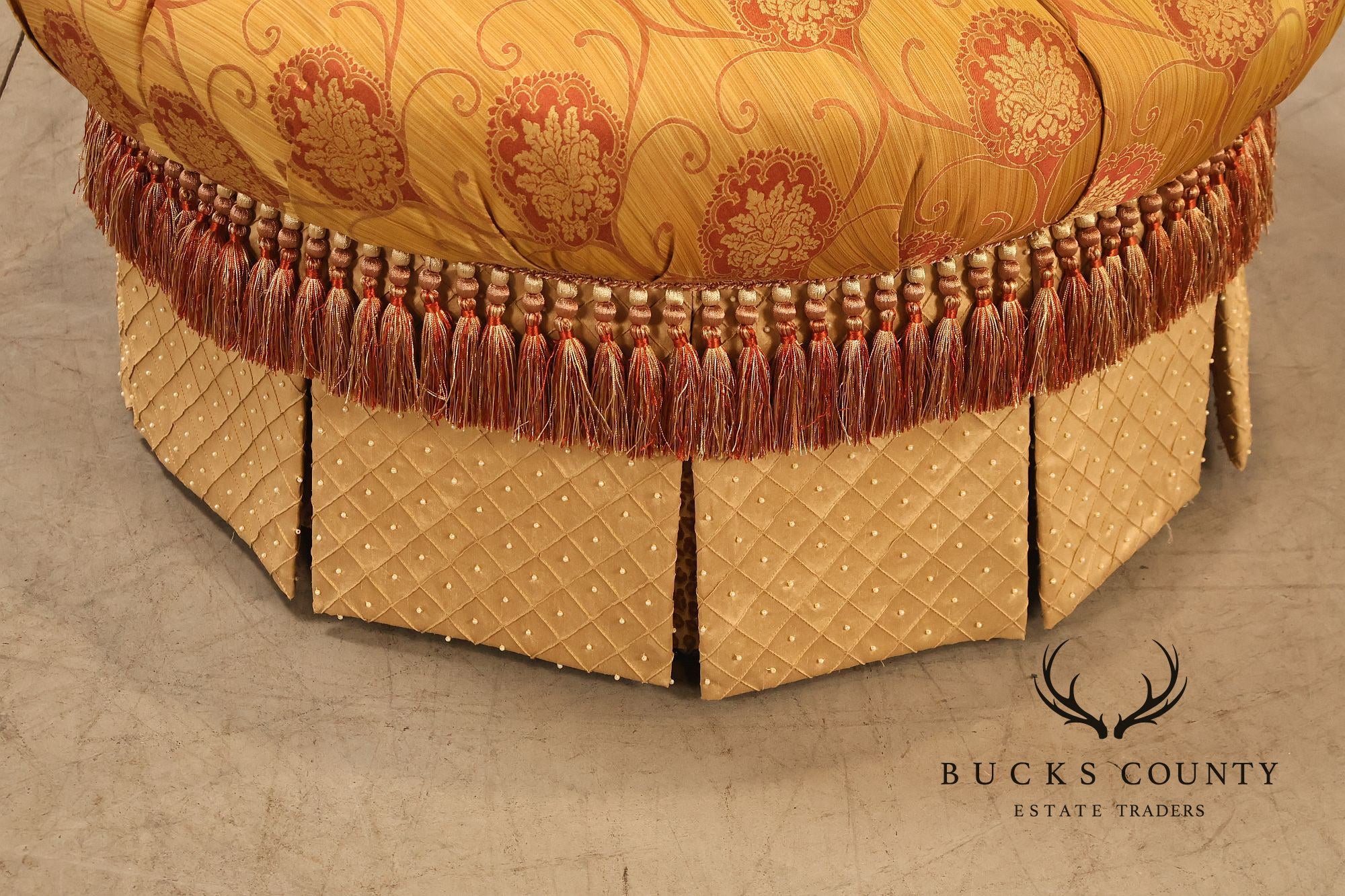 Key City Furniture Tufted Round Upholstered Ottoman With Fringe Skirt