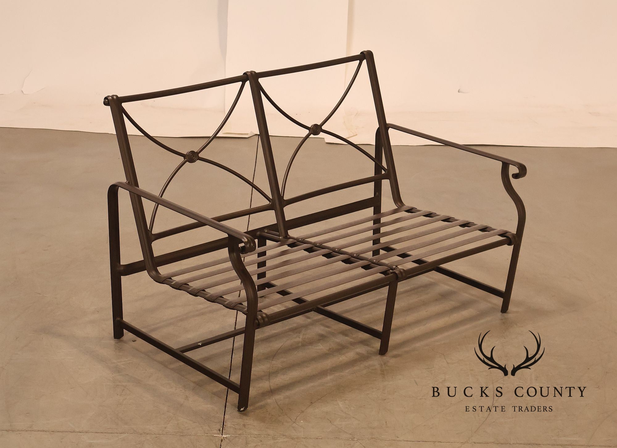 Brown Jordan Outdoor Metal Frame Loveseat With Striped Cushions