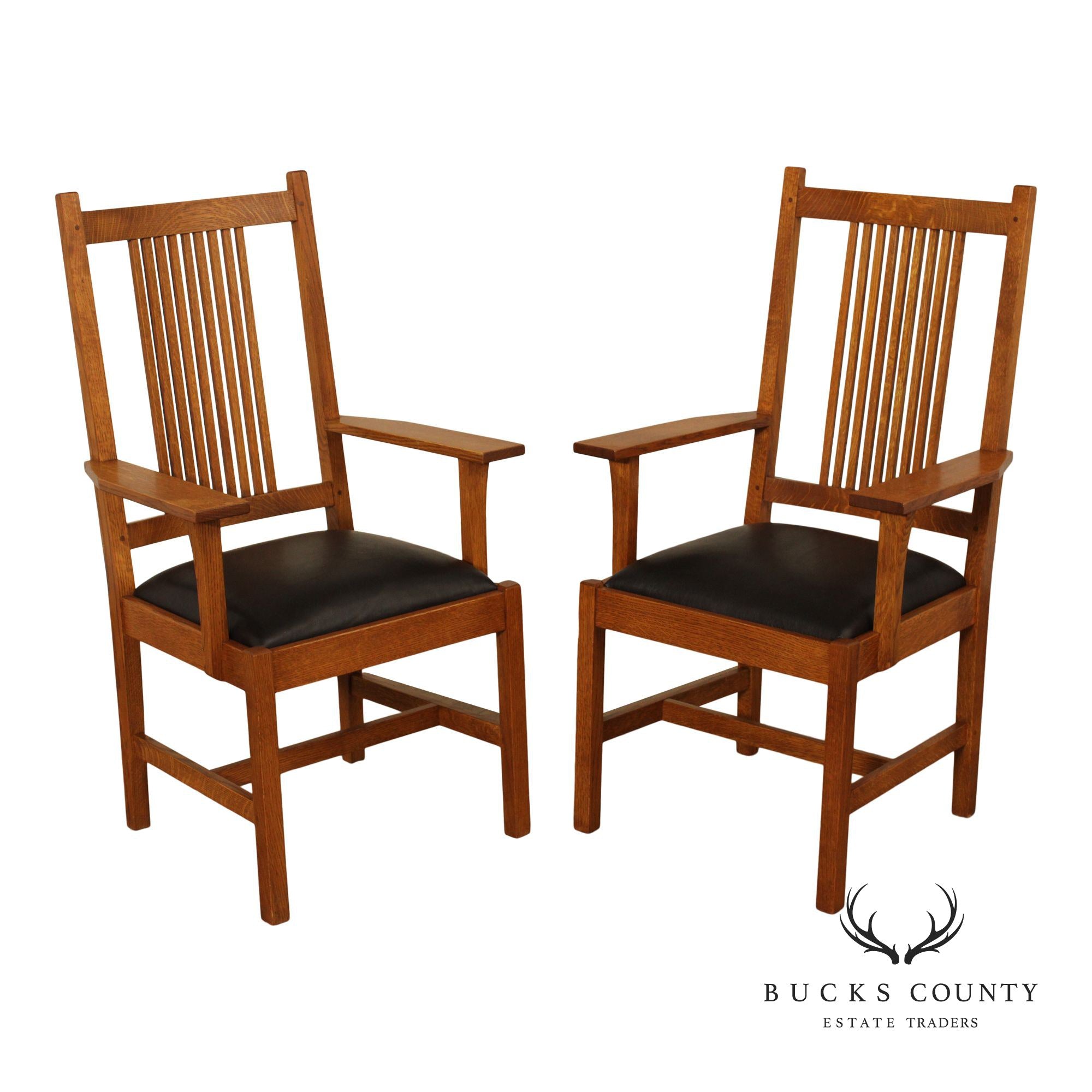 Stickley Mission Collection Pair of Oak Spindle Dining Armchairs