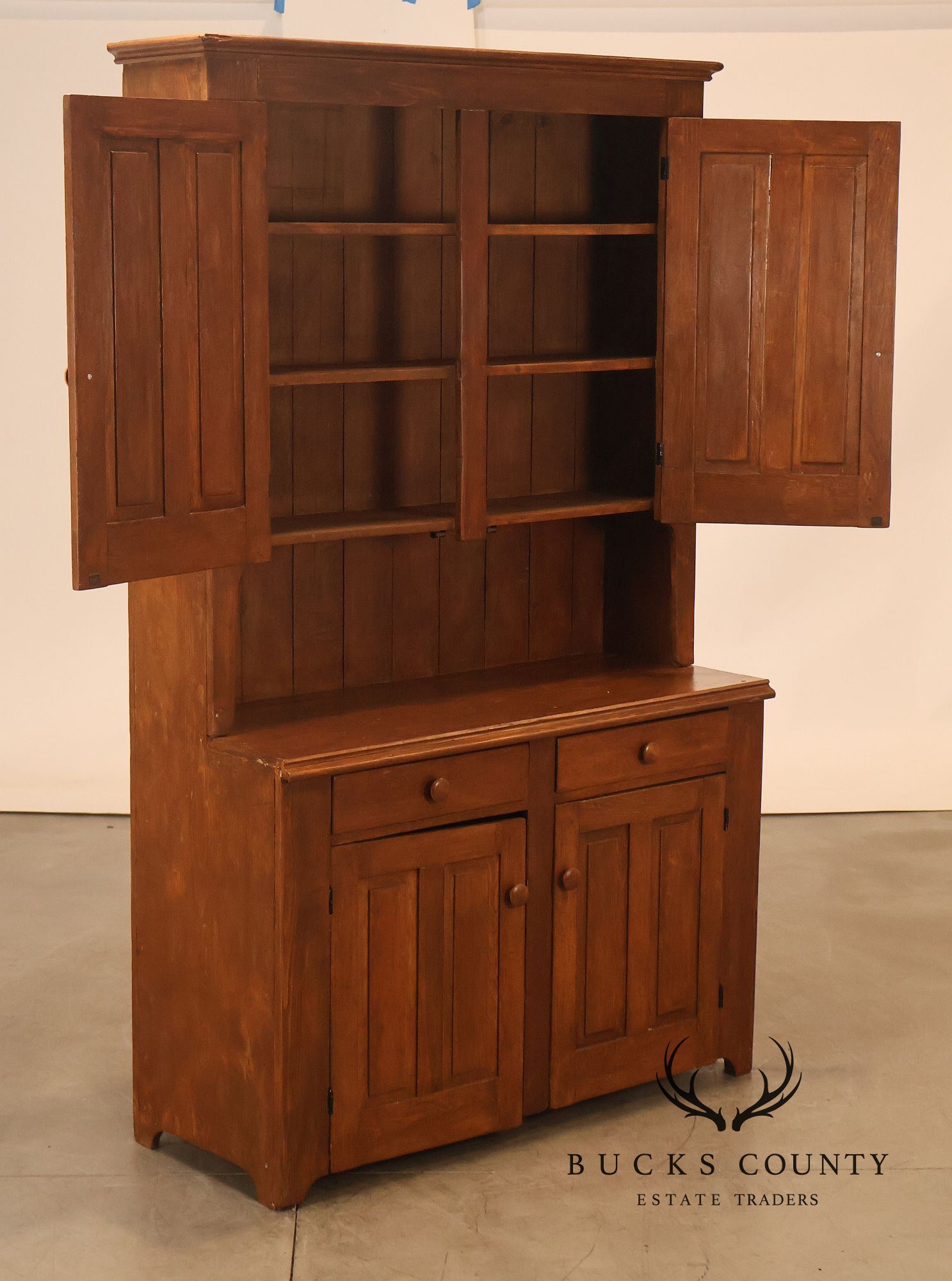 Antique American Primitive Pine Step Back Cupboard