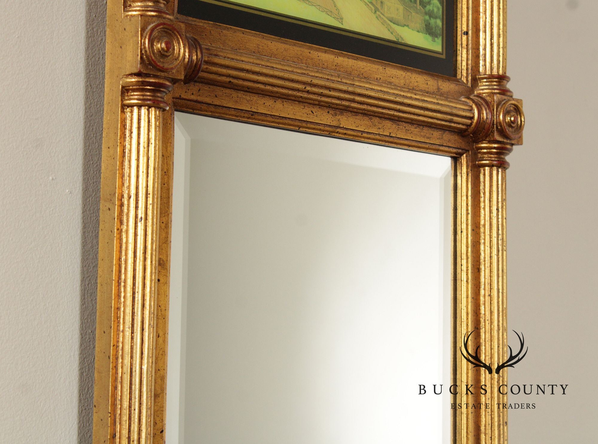 Vintage Eglomise and Giltwood Empire Style Trumeau Mirror