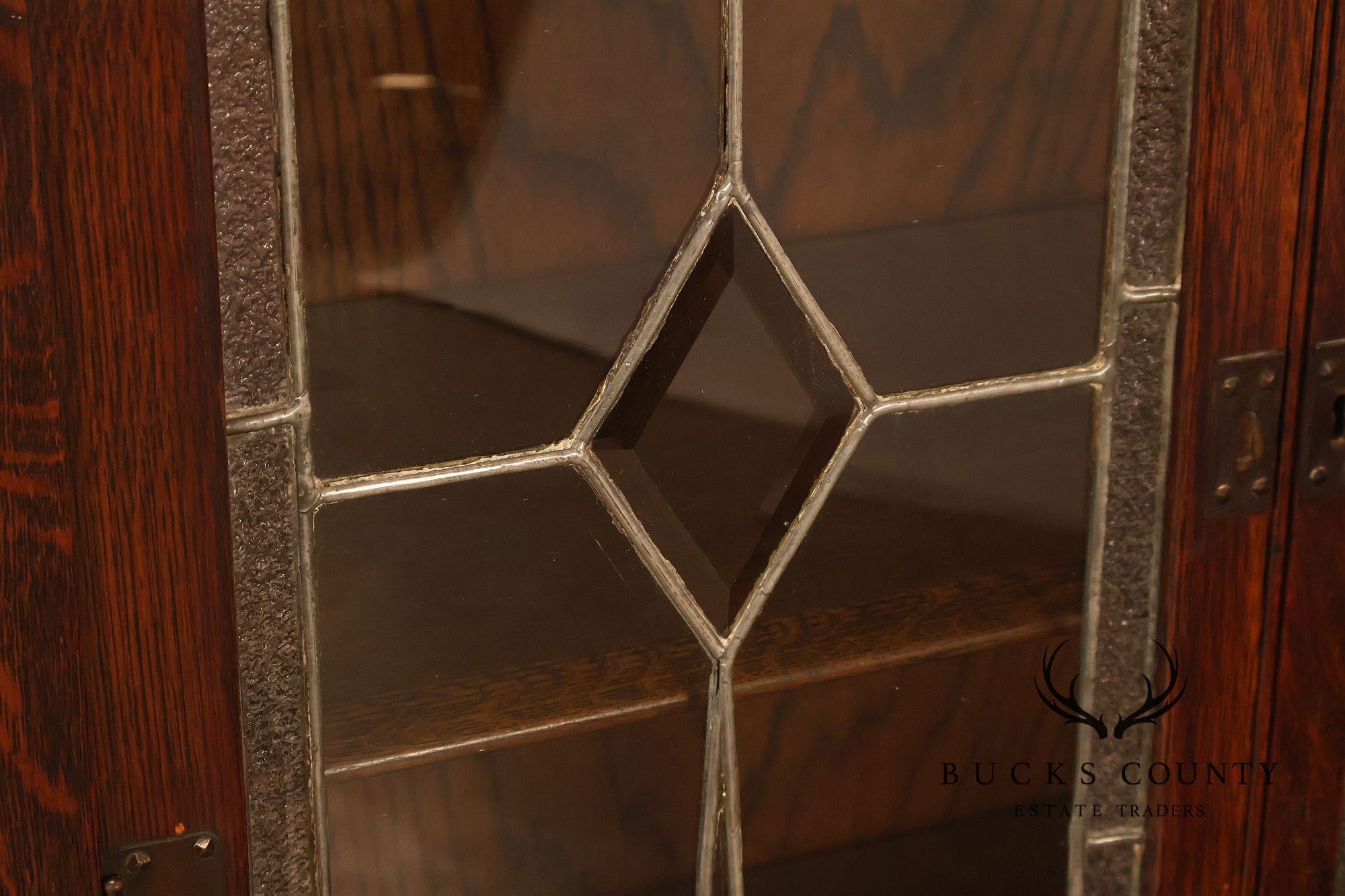 Antique Art Nouveau Leaded Glass Curio Cabinet