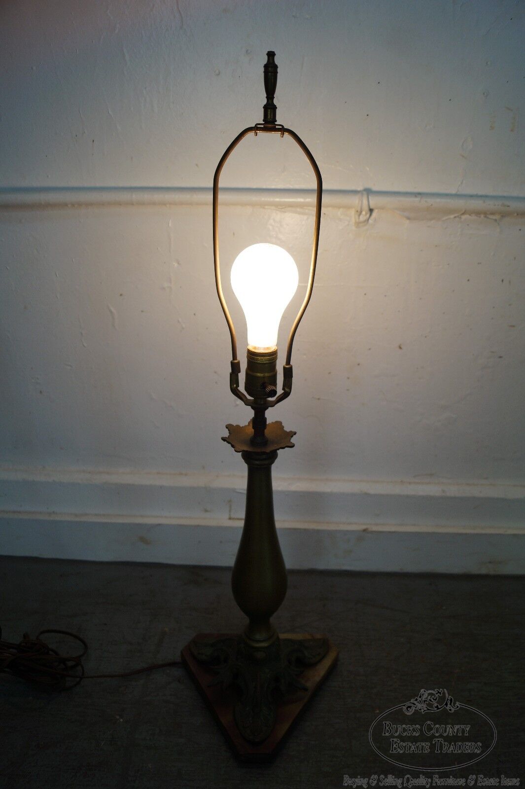 Vintage Pair of Brass & Onyx Column Table Lamps