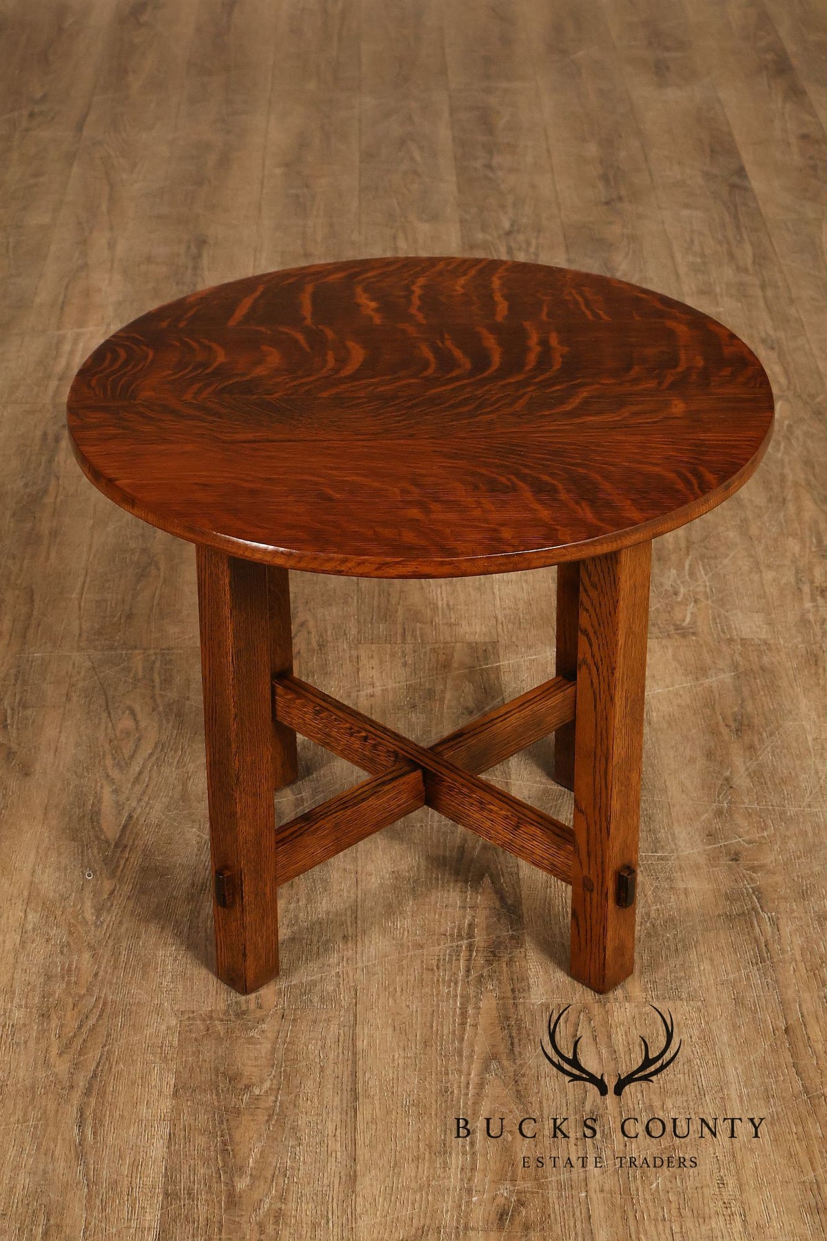 Antique Arts And Crafts Mission Quarter-Sawn Oak Round Table