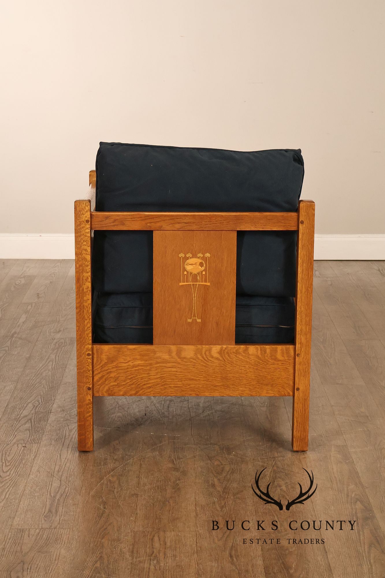 Stickley Mission Harvey Ellis Pair Of Inlaid Cube Chairs