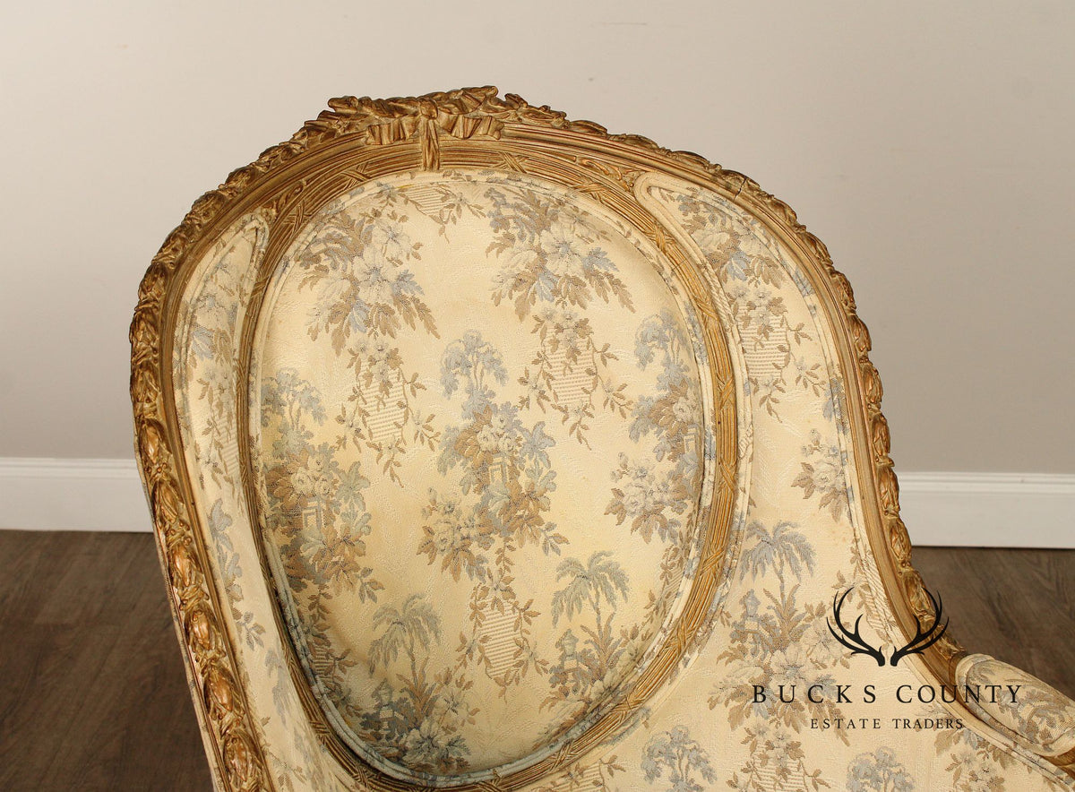 Antique French Louis XVI Style Giltwood Bergère Chair