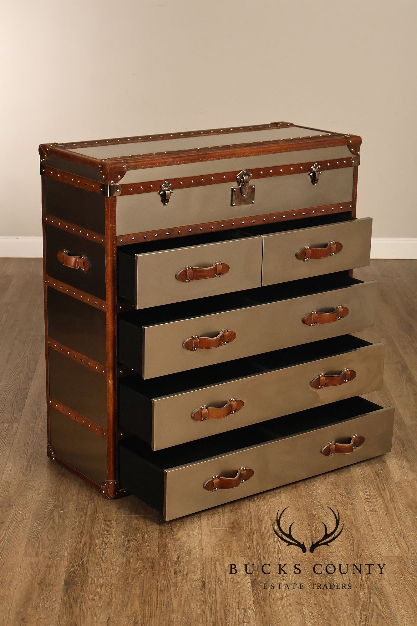 Restoration Hardware 'Mayfair' Steel and Leather Chest of Drawers