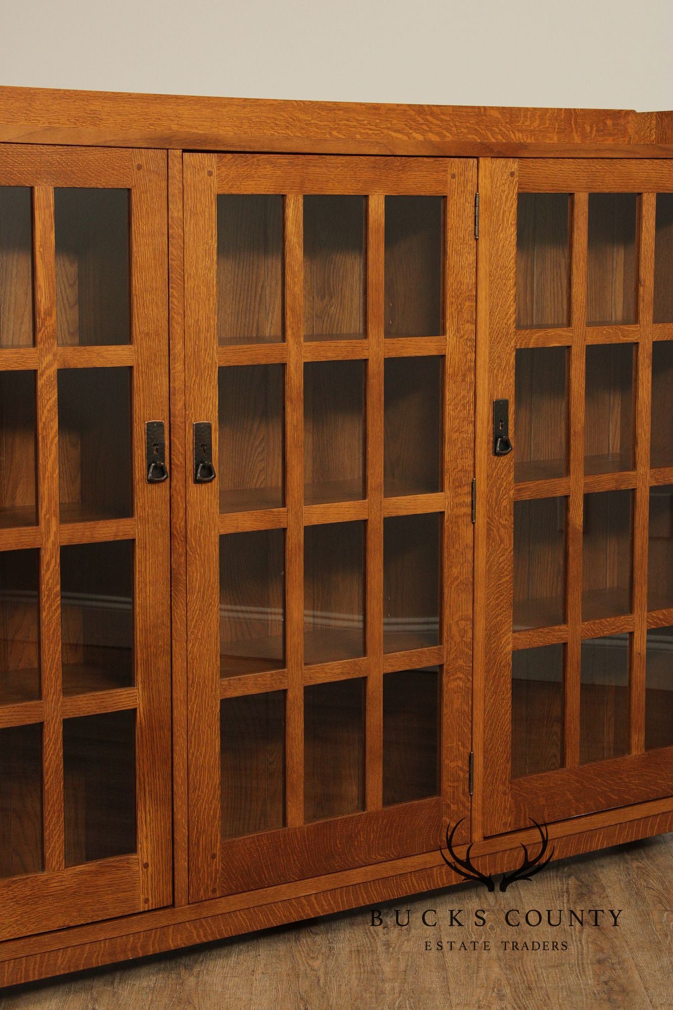 Stickley Mission Collection Oak Triple Bookcase with Glass Doors