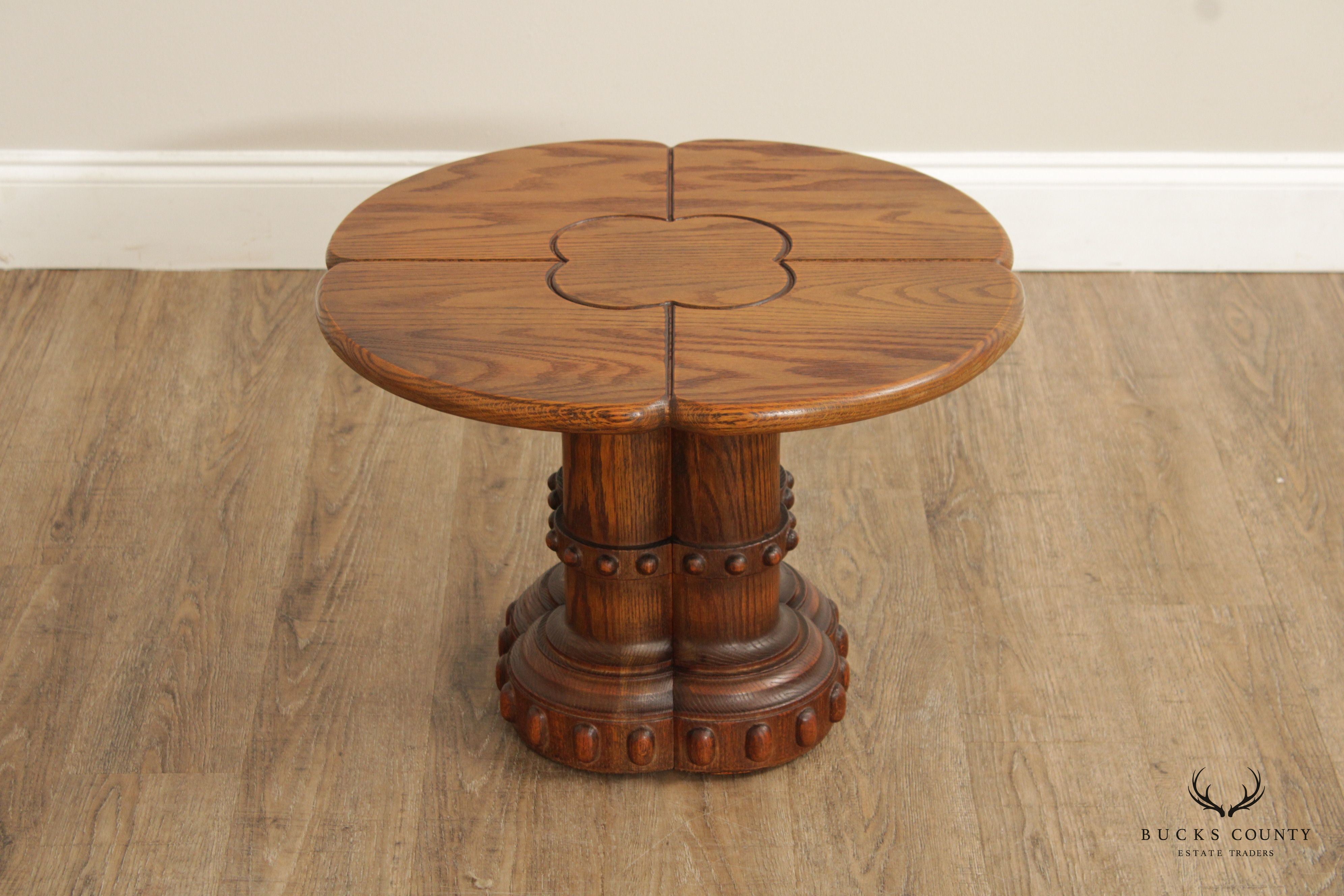 Vintage Pair Of Oak Carved Base Clover Top Side Tables