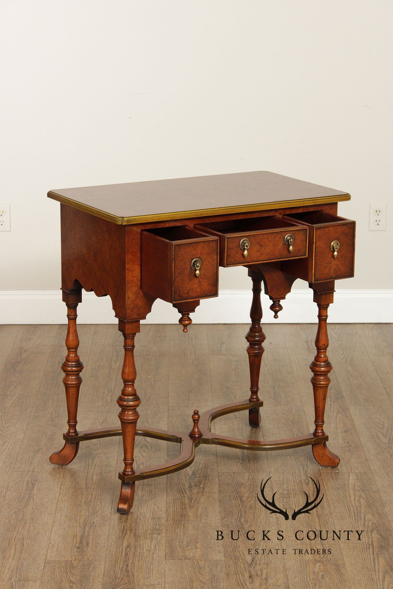 Southampton William & Mary Style Pair of Burlwood Lowboys