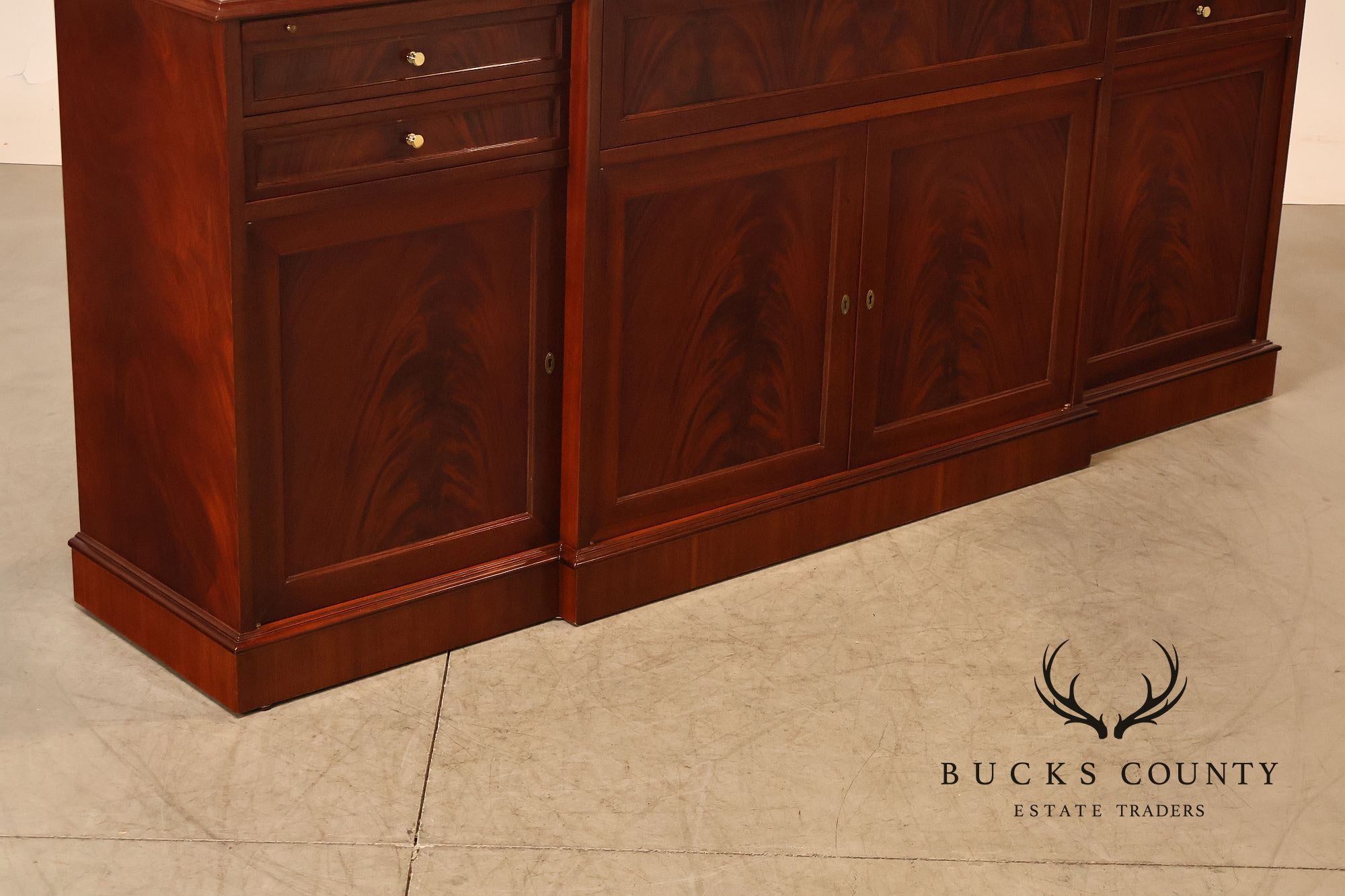 Flame Mahogany Breakfront Buffet Sideboard with Drop Front Secretary Desk