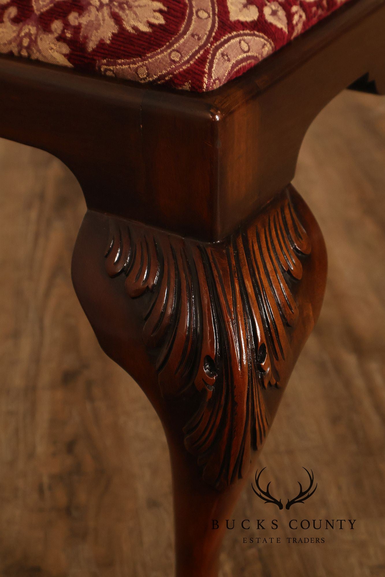 Smith & Watson Georgian Style Carved Mahogany Upholstered Stool