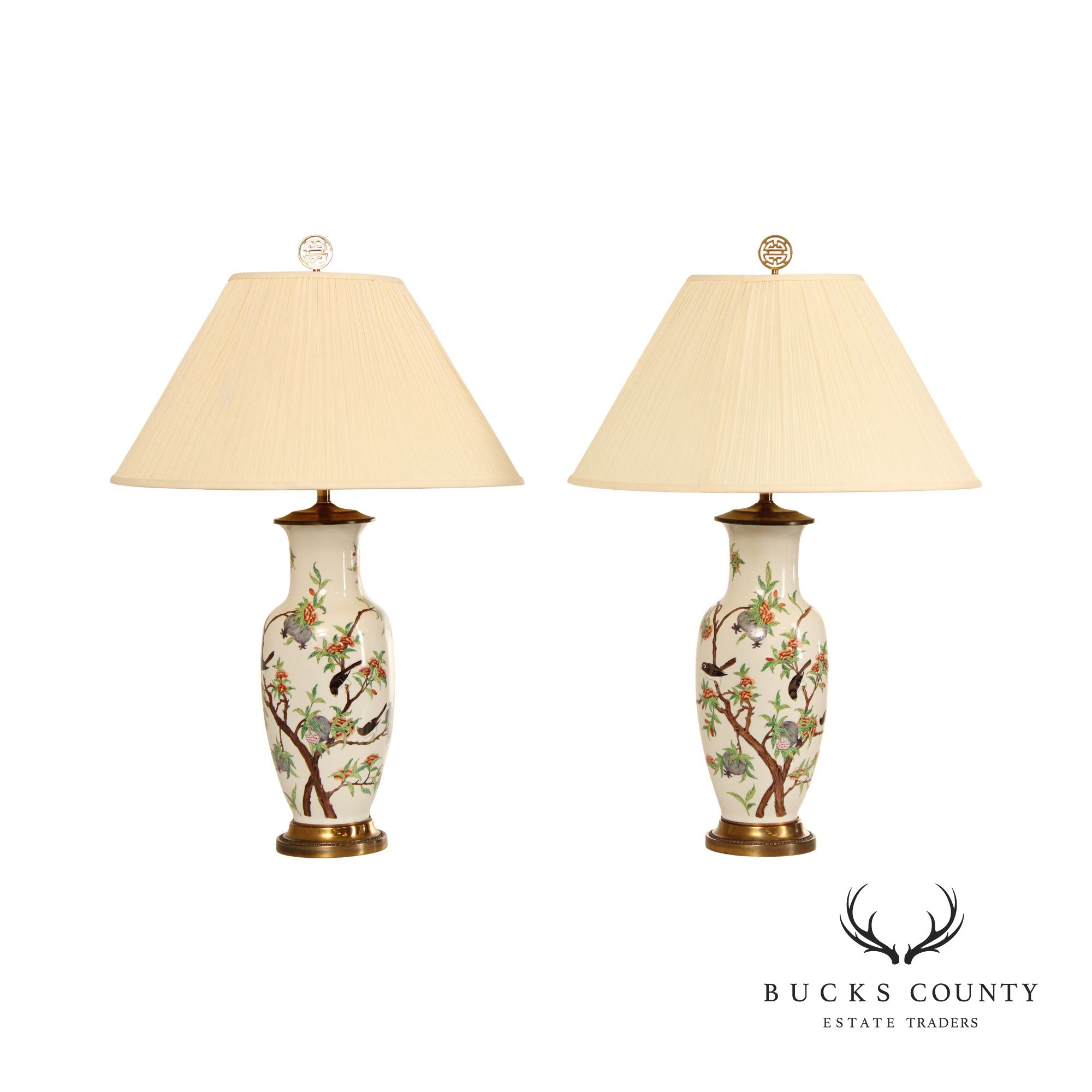 Japanese Pair of Hand Painted Porcelain Table Lamps