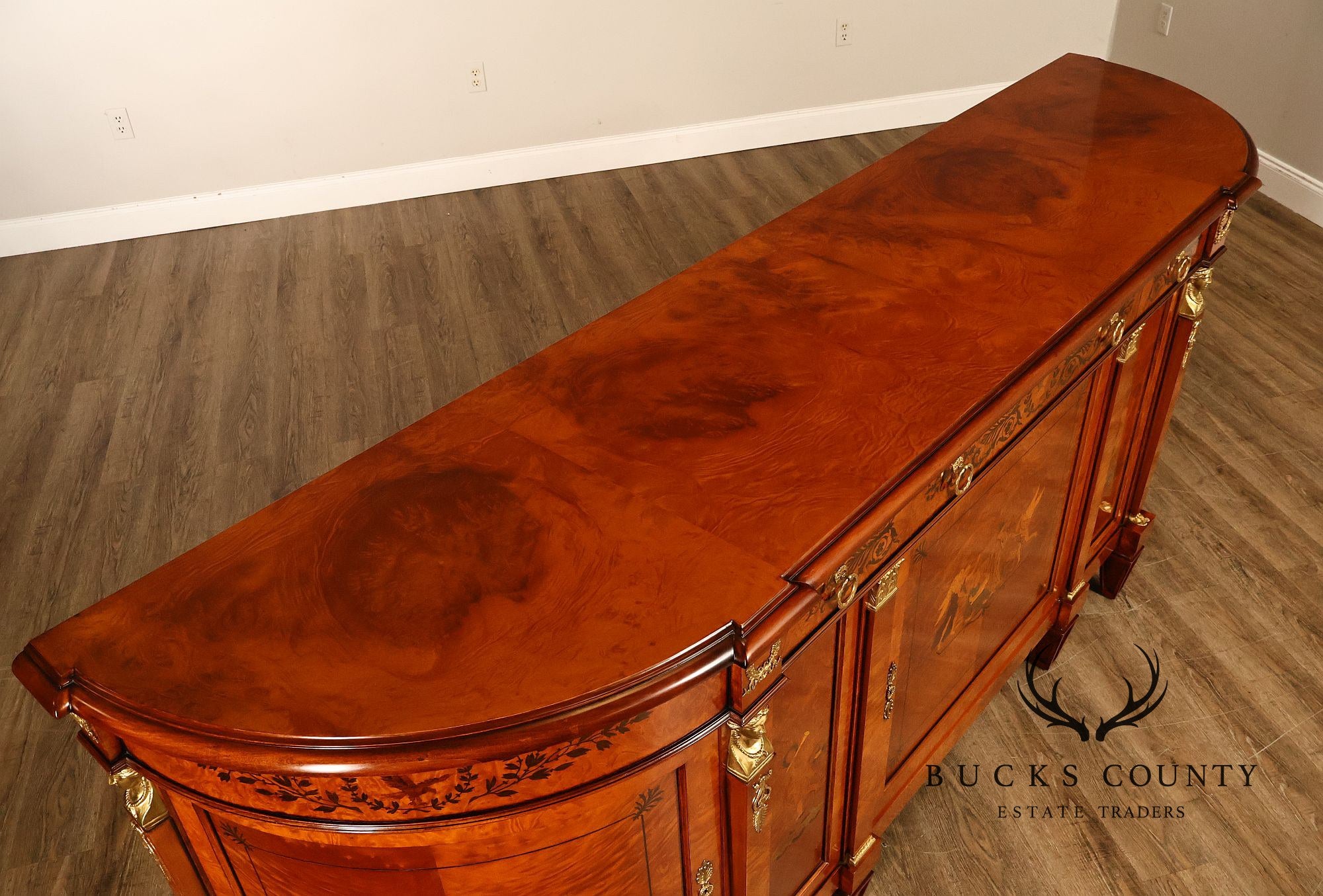 Rho Mobili D'Epoca Neoclassical Burl Wood Marquetry Inlaid Sideboard