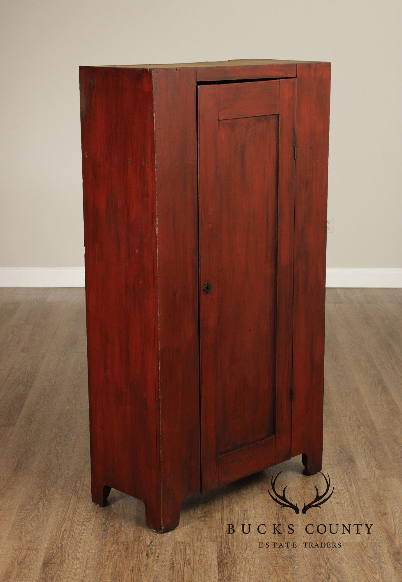 Antique Primitive Red Painted Single Door Cupboard