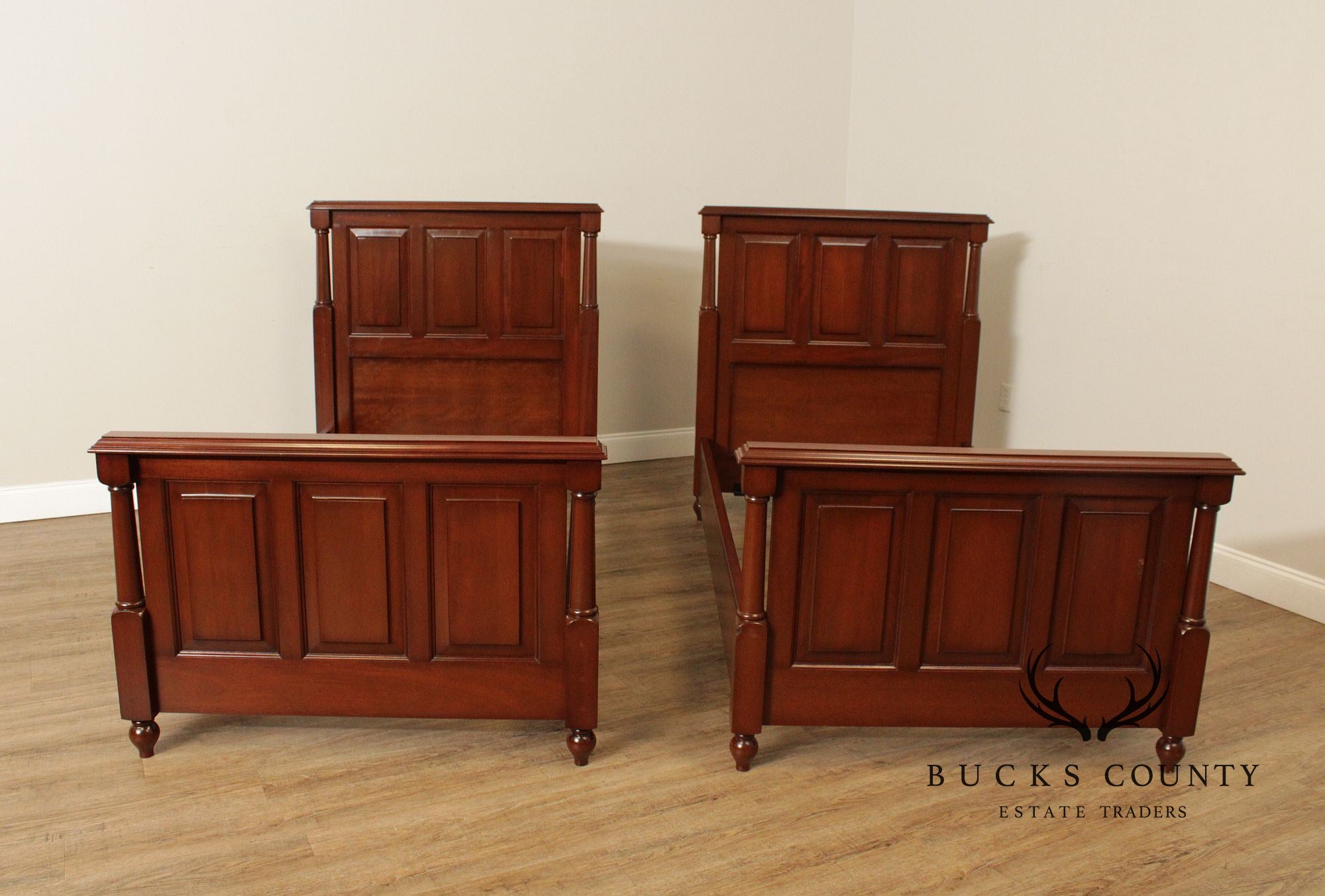 Quality Pair of Mahogany Raised Panel Twin Beds