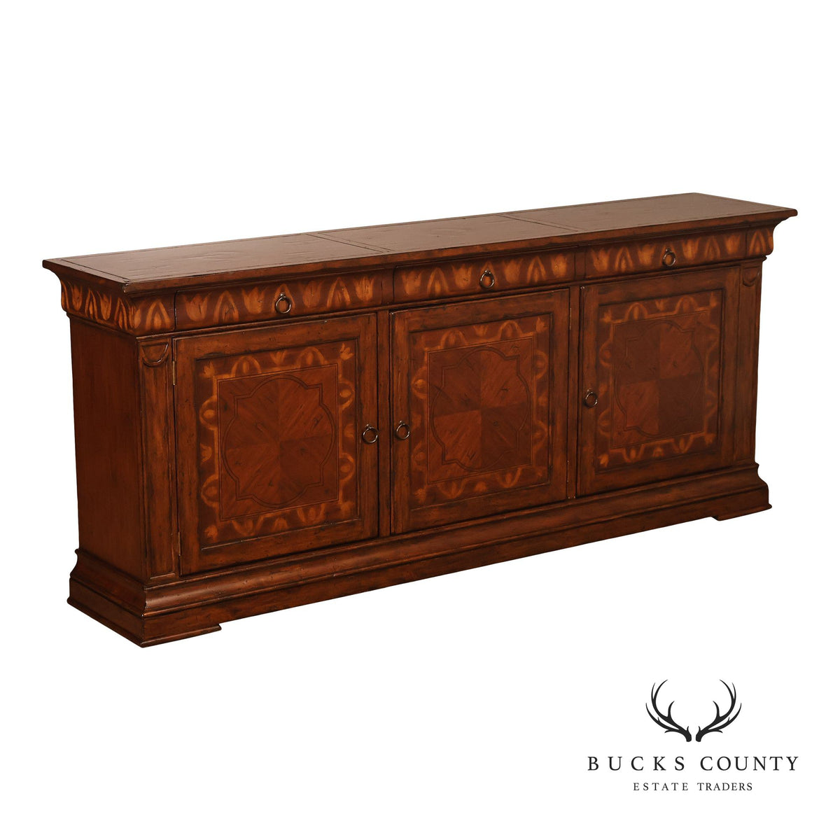 Traditional Georgian Style Inlaid Three Door Credenza Sideboard