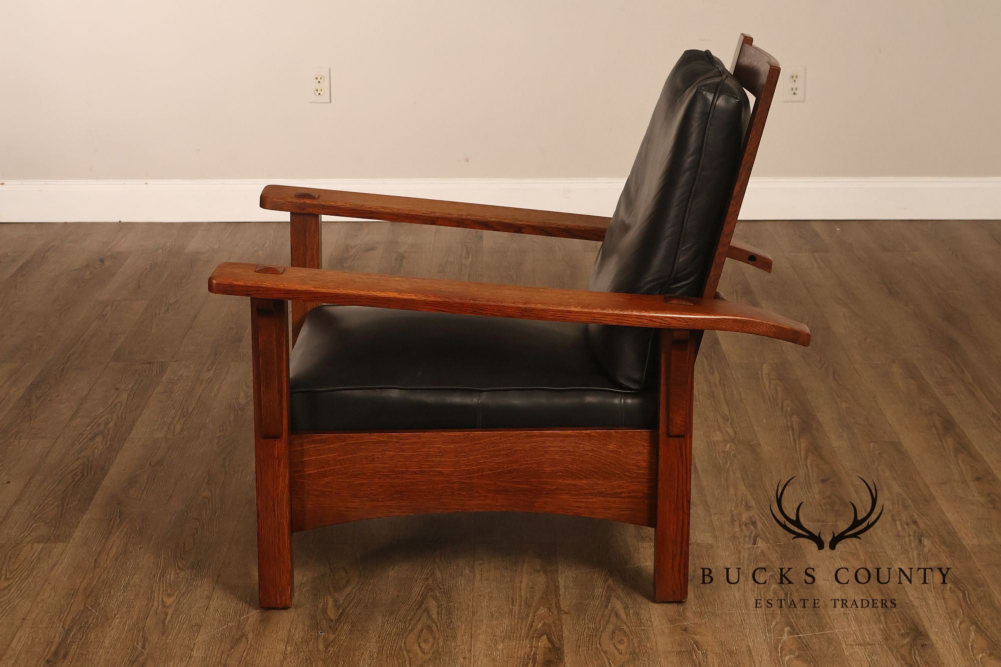 Antique Limbert Arts And Crafts Oak Morris Chair With Leather Cushions