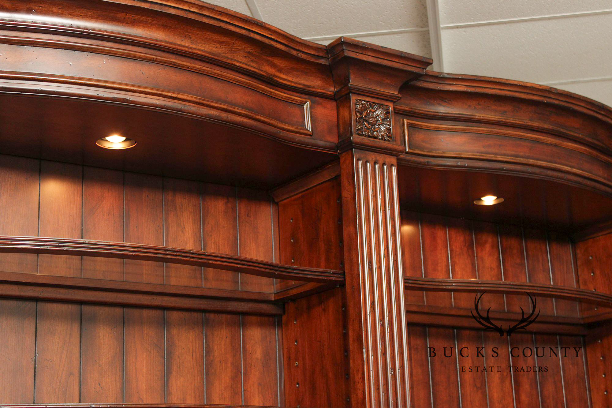 Large Traditional Lighted Double Bookcase