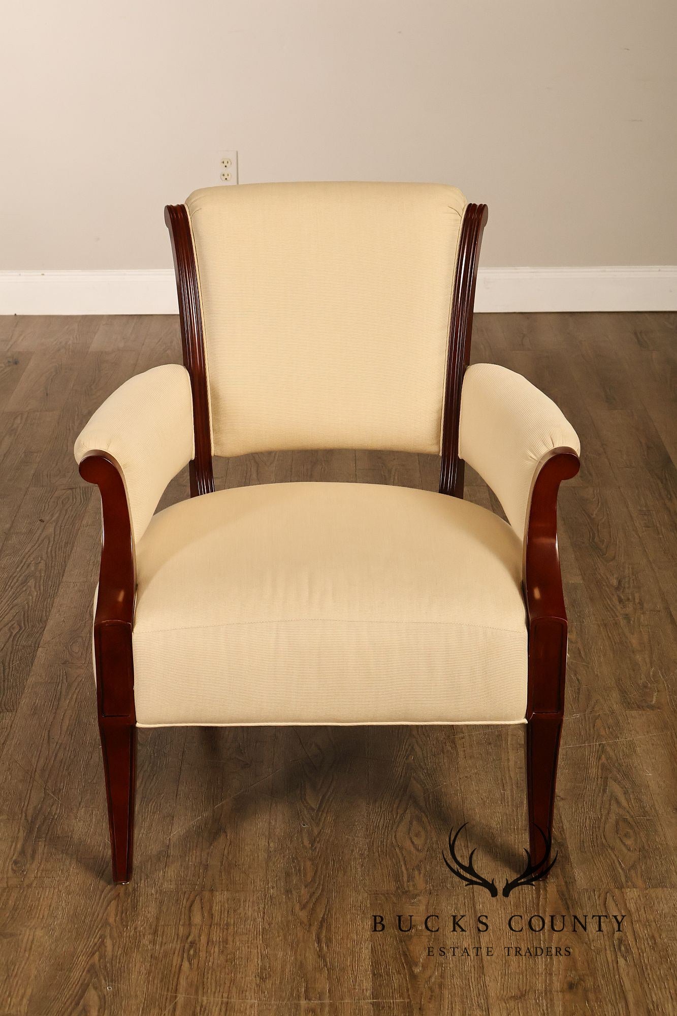 Baker French Art Deco Style Pair of Mahogany Armchairs