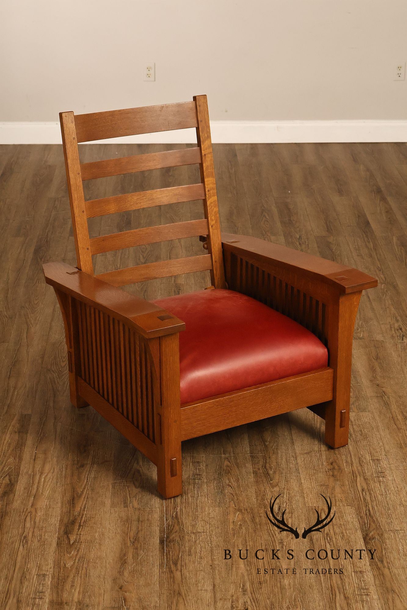 Stickley Mission Collection Pair Of Oak And Leather Morris Chairs
