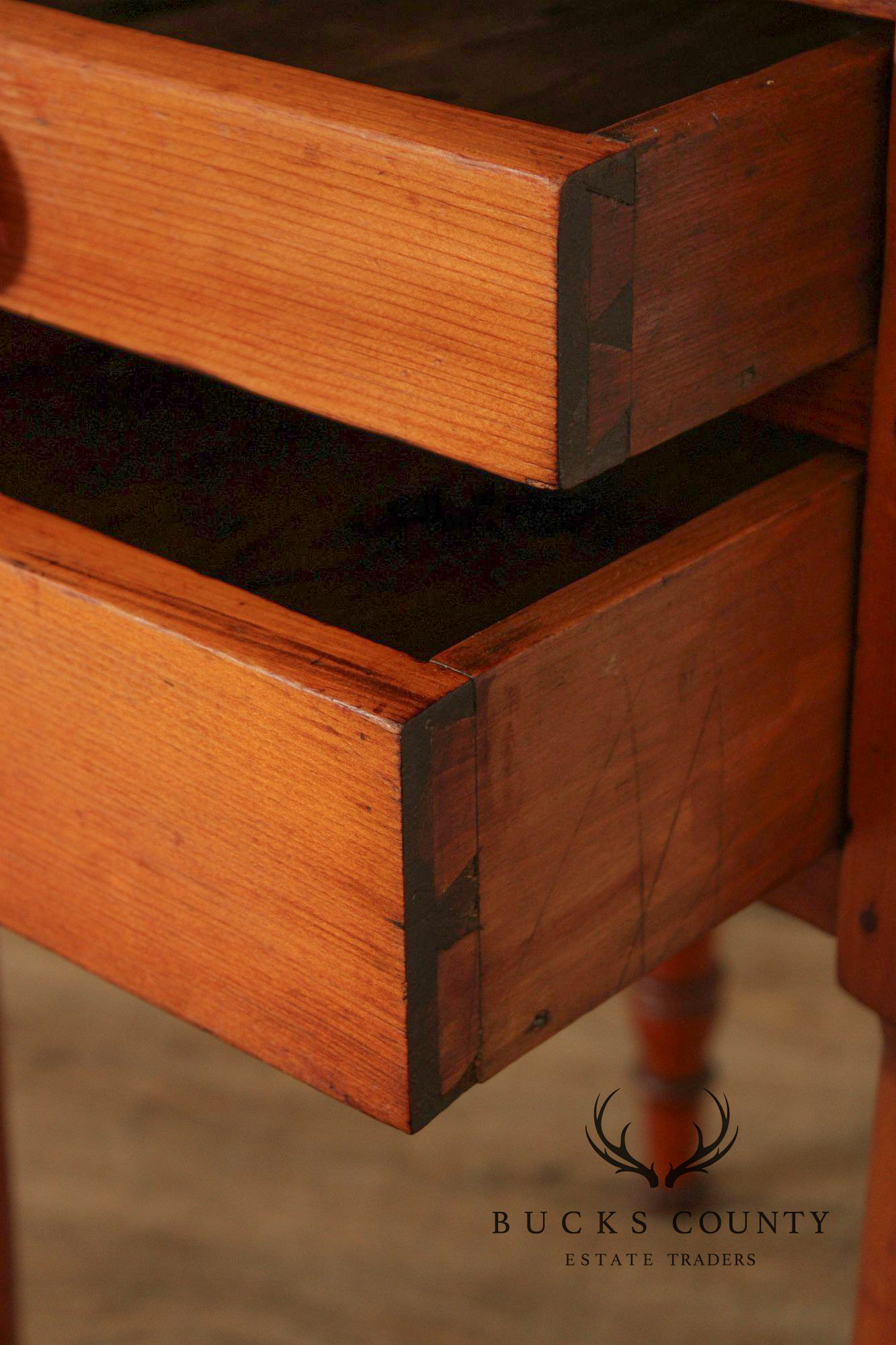 Antique Sheraton Two-Drawer Poplar Nightstand Work Table