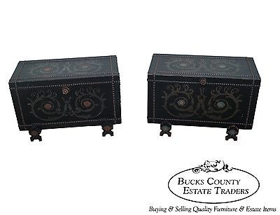 Unusual Antique Pair of Studded Hand Painted Chests