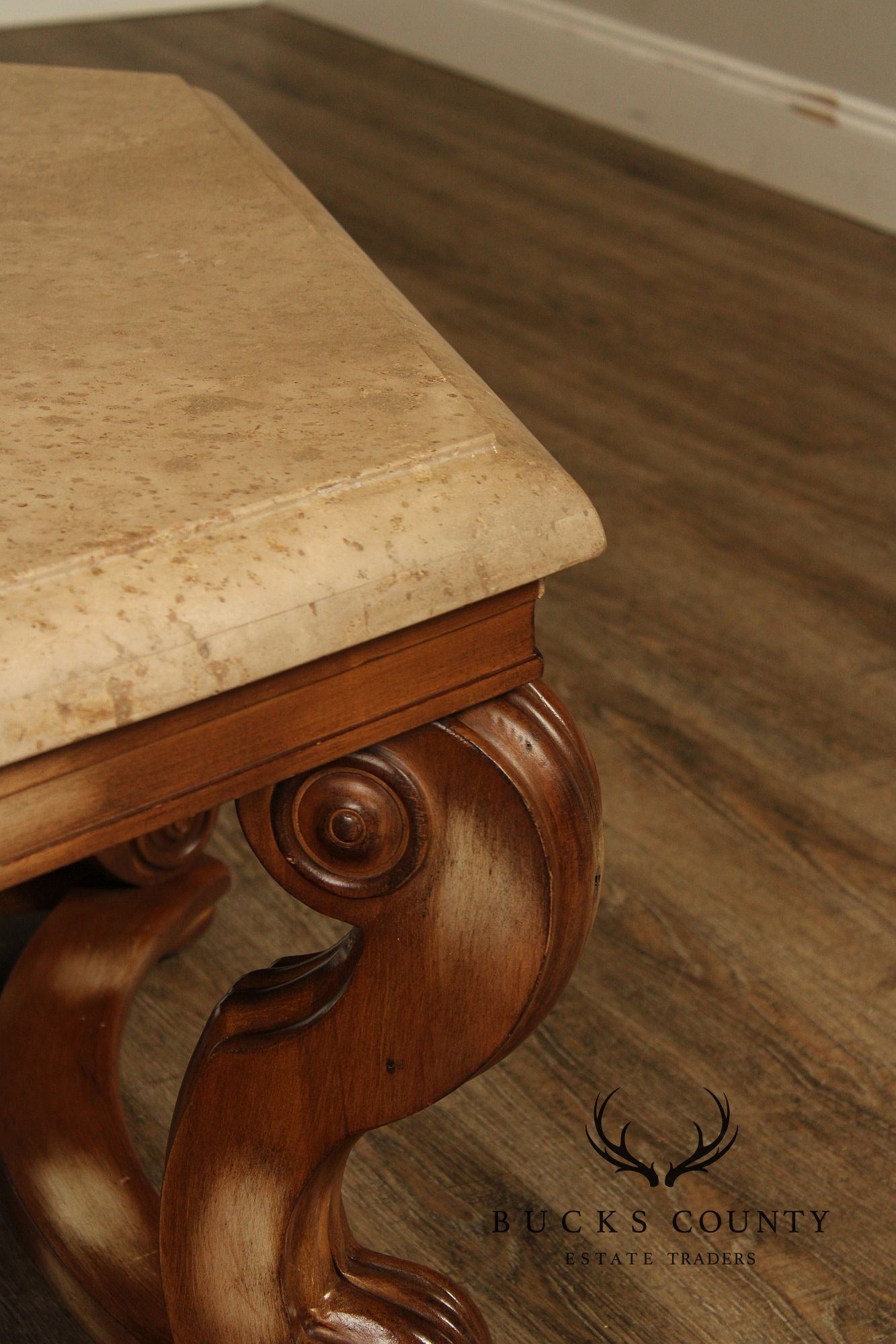 Century Furniture Tuscan Style Large Travertine Top Hexagonal Coffee Table