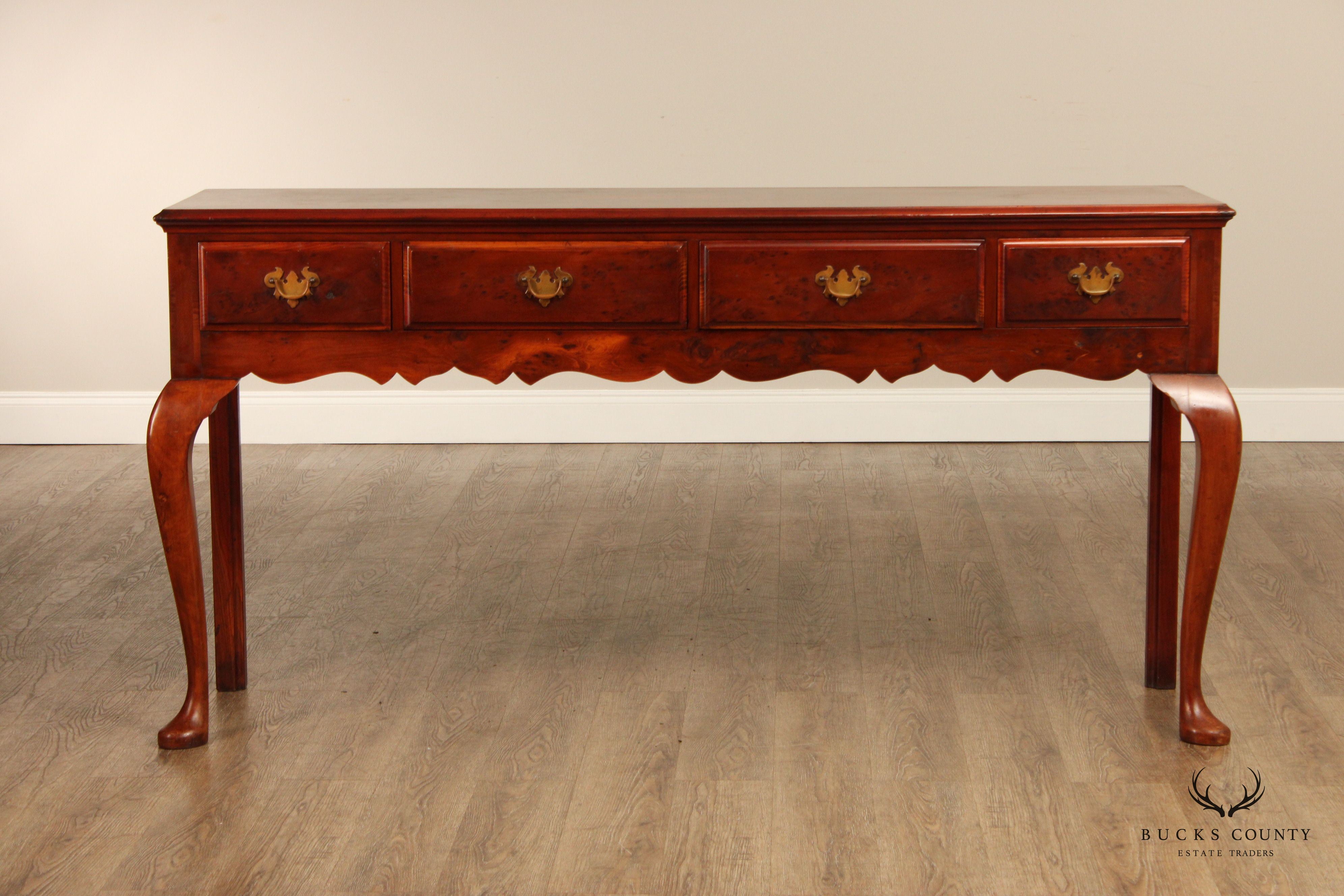 George III Style Antique English Yew Wood Four Drawer Sideboard