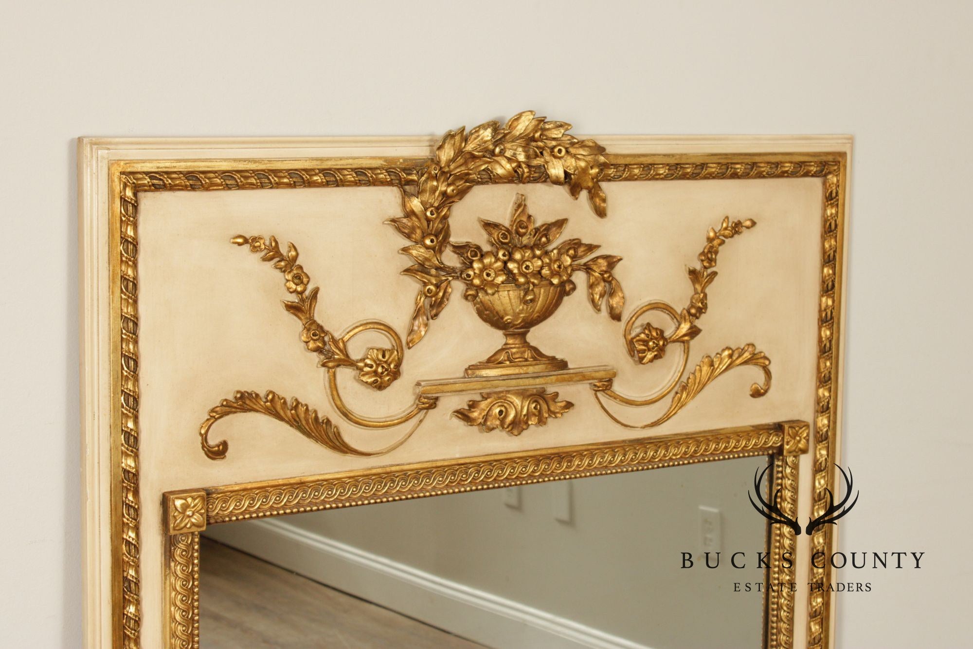 Vintage French Neoclassical Style Partial Gilt Trumeau Mirror
