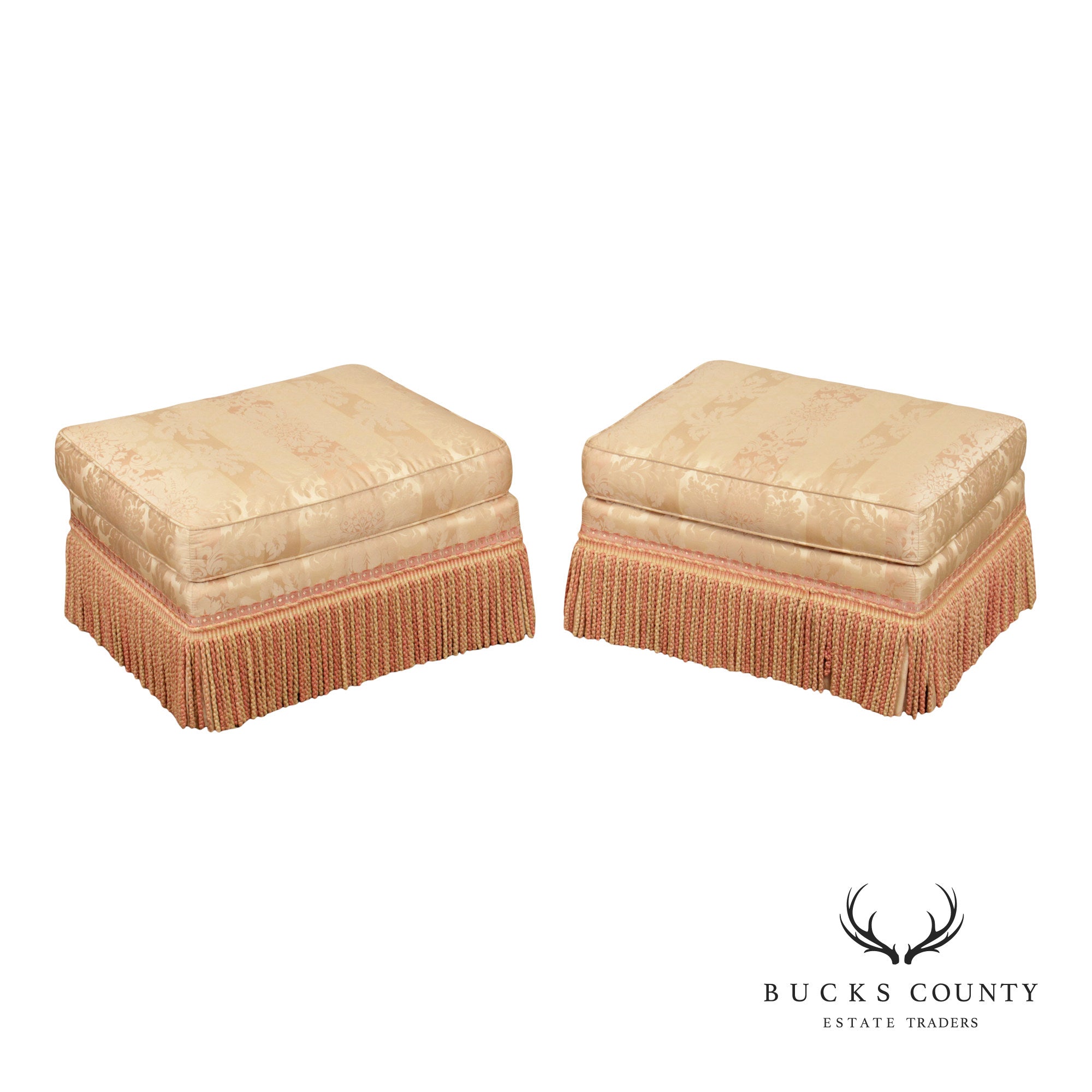 Century Furniture Pair of Fringed Ottomans