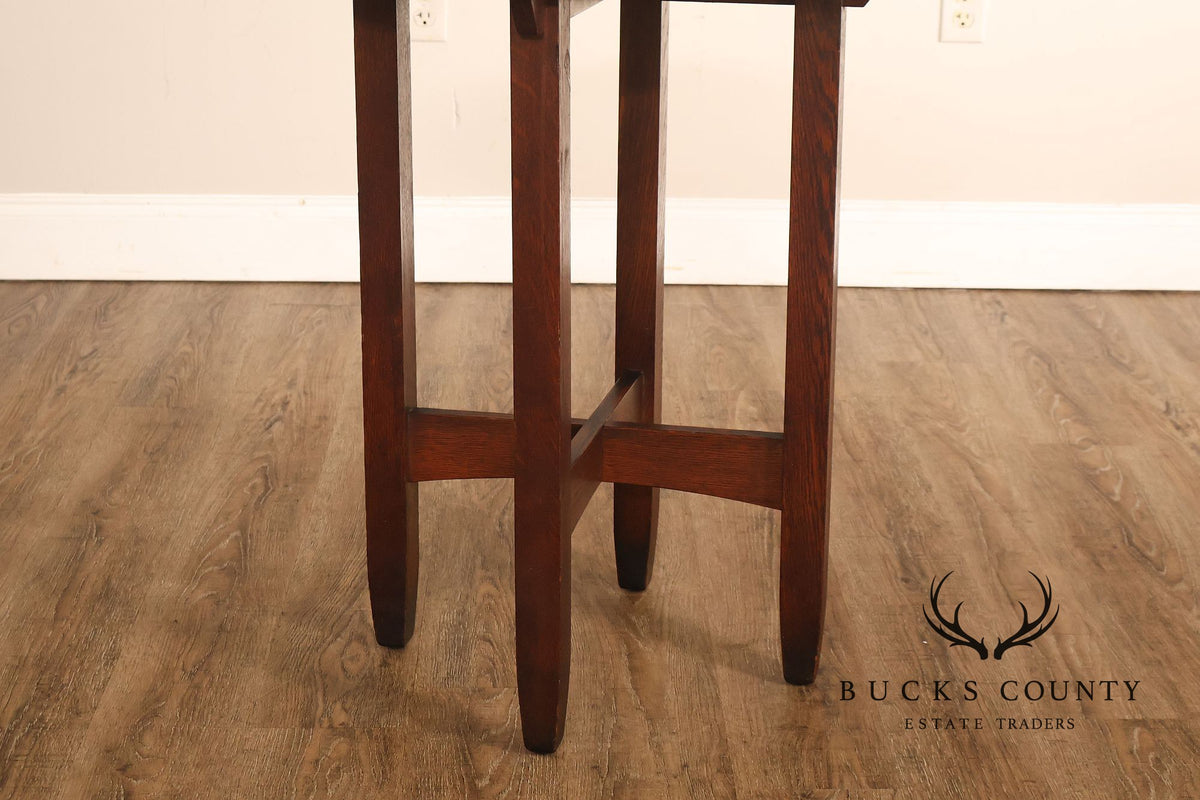 Antique Limbert Arts And Crafts Oak Round Lamp Table