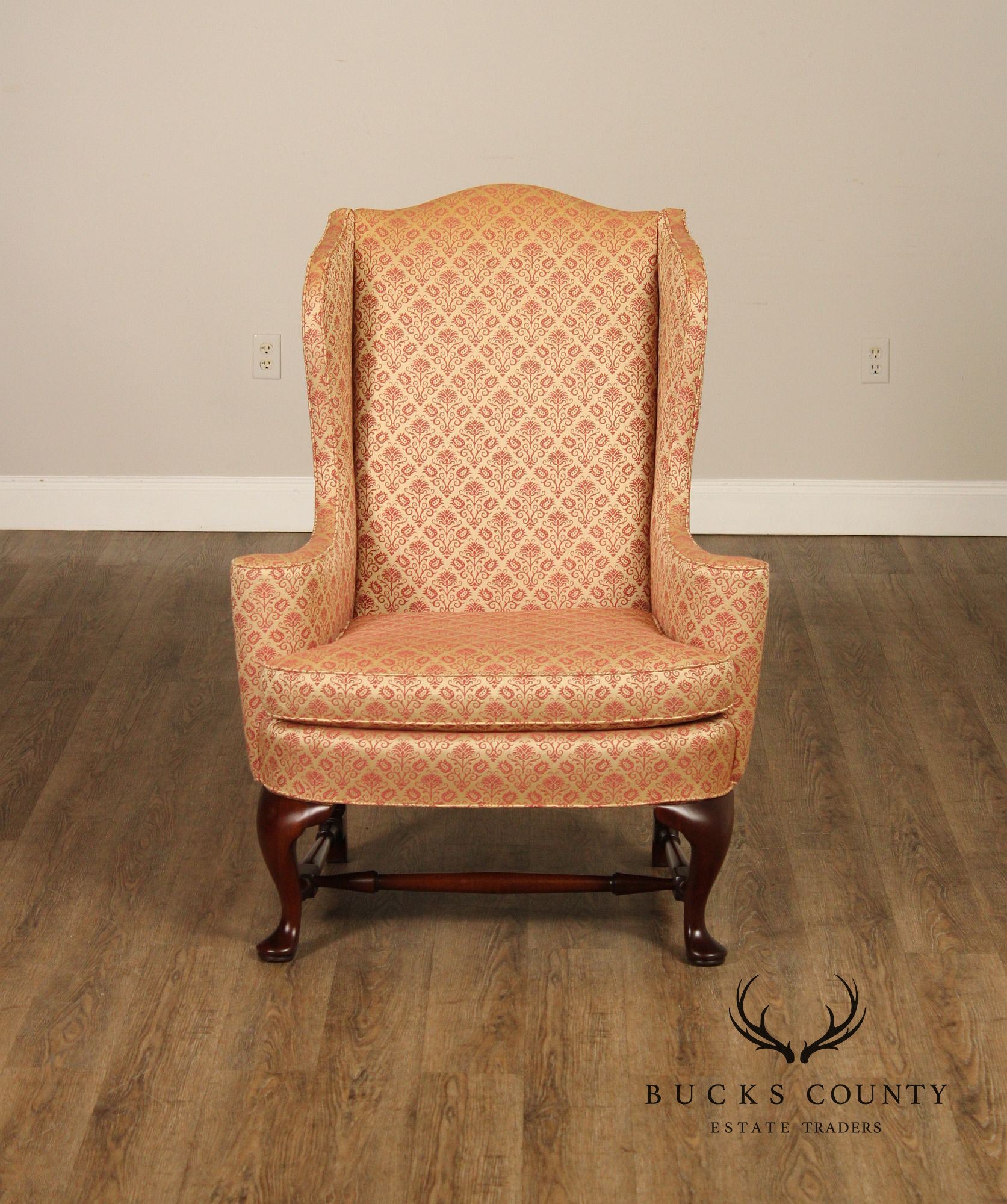 Hickory Chair Queen Anne Style Mahogany Wingback Armchair